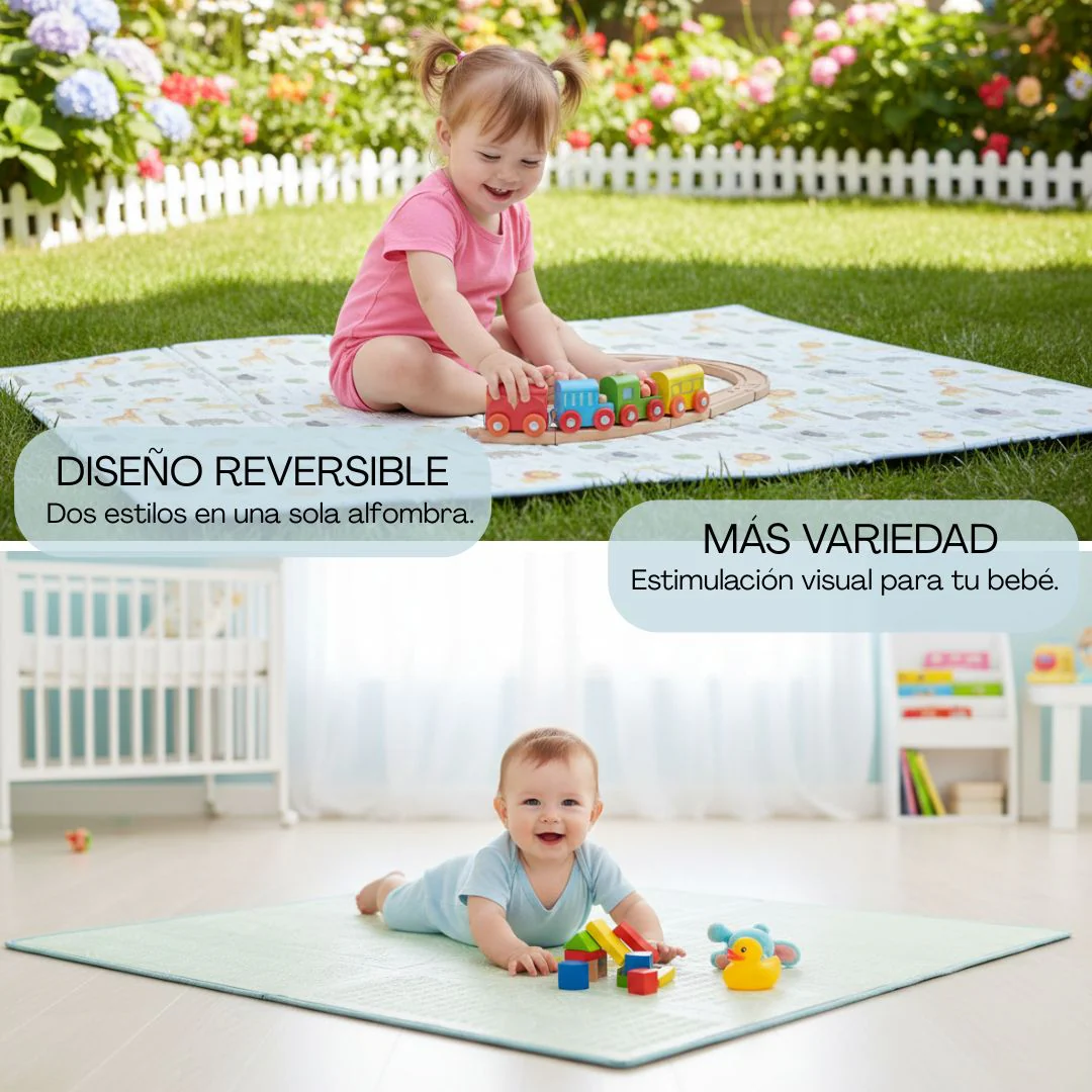Bathby | Alfombra Plegable Para Bebé 200 × 150 Cm, Reversible Animales/hojas - Image 4