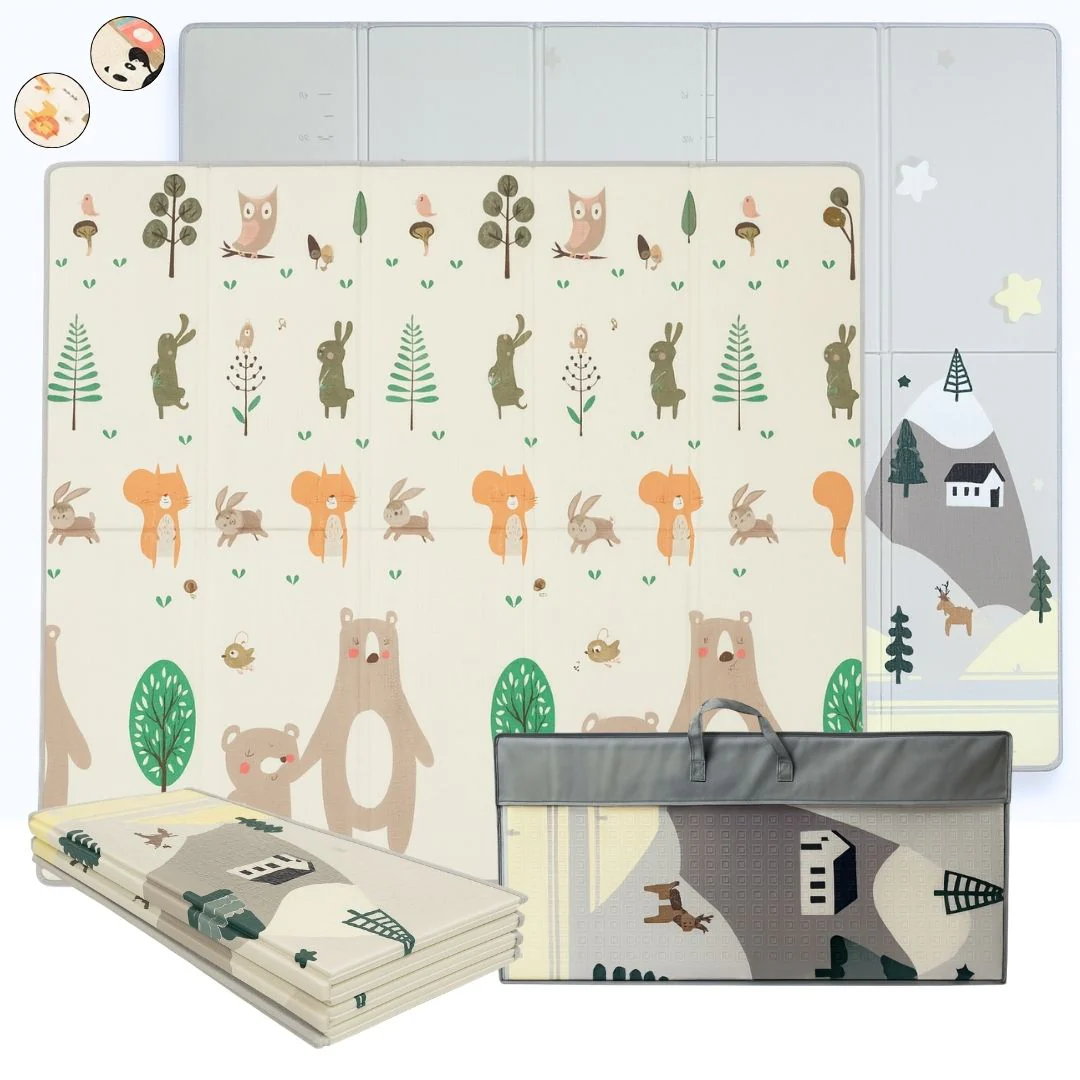 Bathby | Alfombra Plegable Para Bebé 200 × 180 Cm, Reversible Animales/invierno