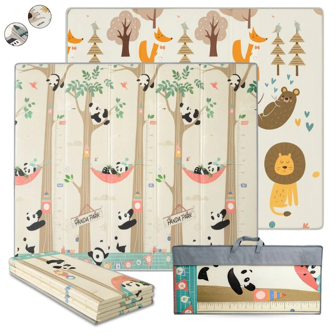 Bathby | Alfombra Plegable Para Bebé 200 × 180 Cm, Reversible Pandas/bosque