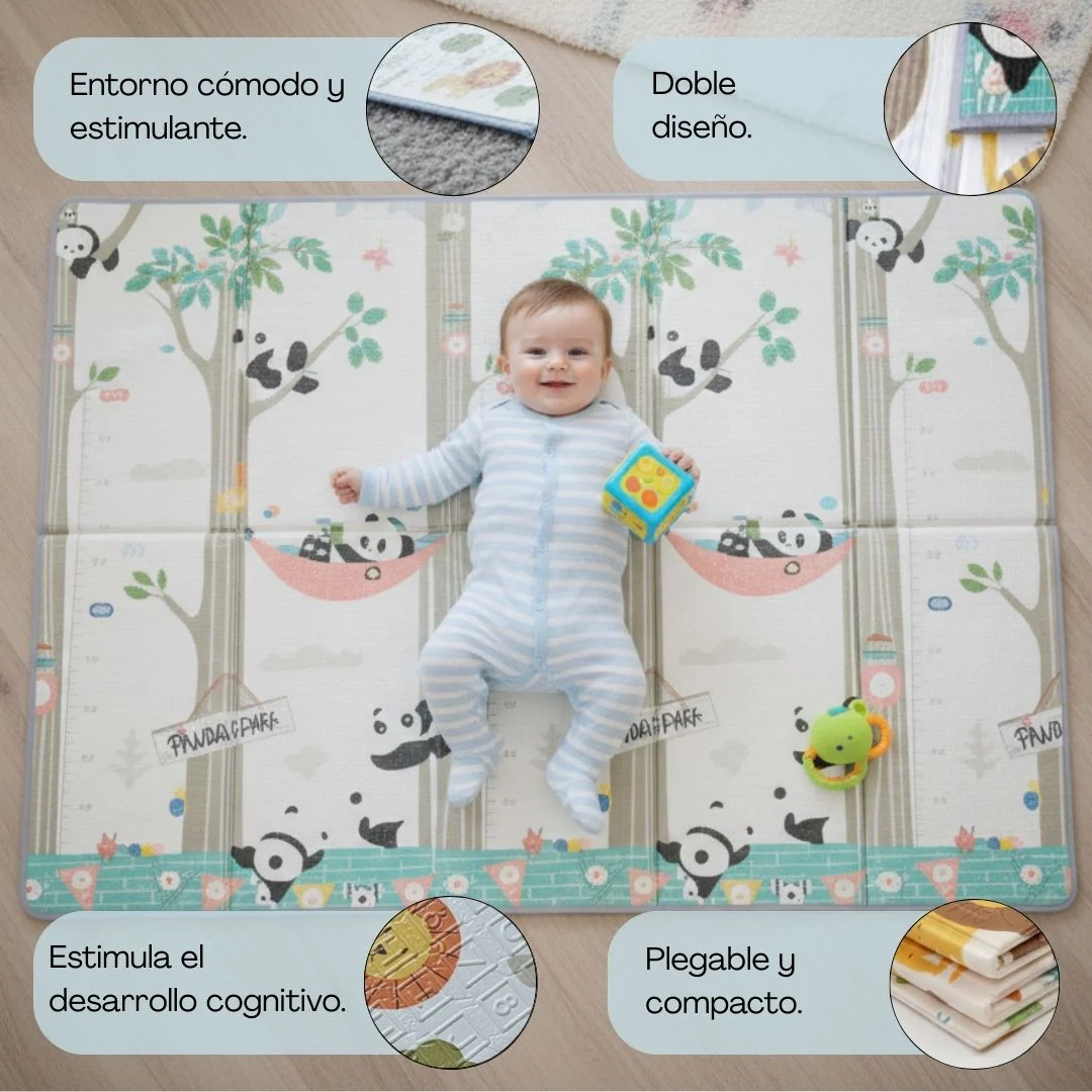 Bathby | Alfombra Plegable Para Bebé 200 × 180 Cm, Reversible Pandas/bosque - Image 4