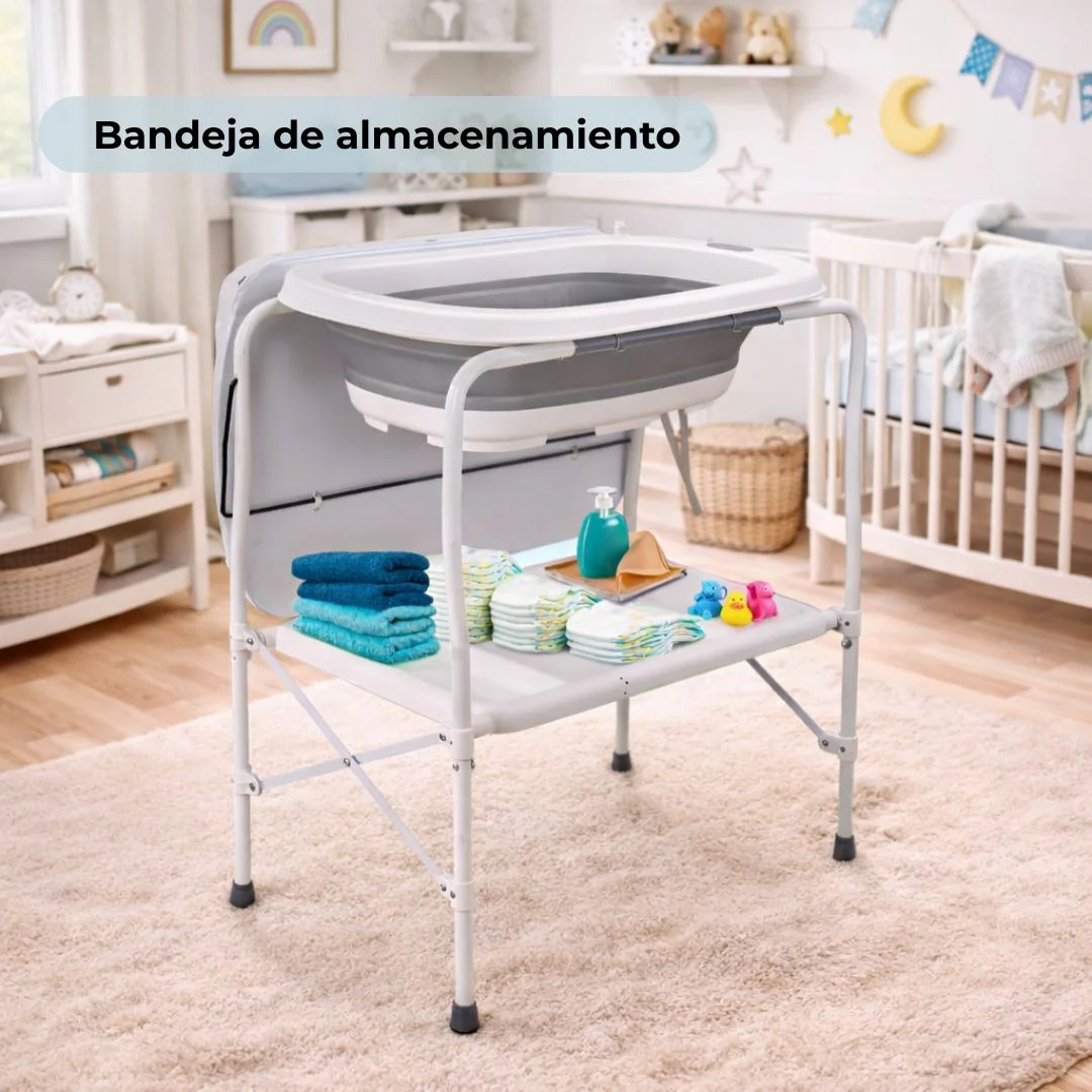 Bathby | Bañera Bebé 5 En 1 Plegable Con Soporte, Cambiador, Bandejas, Desagüe (gris Standard) - Image 3