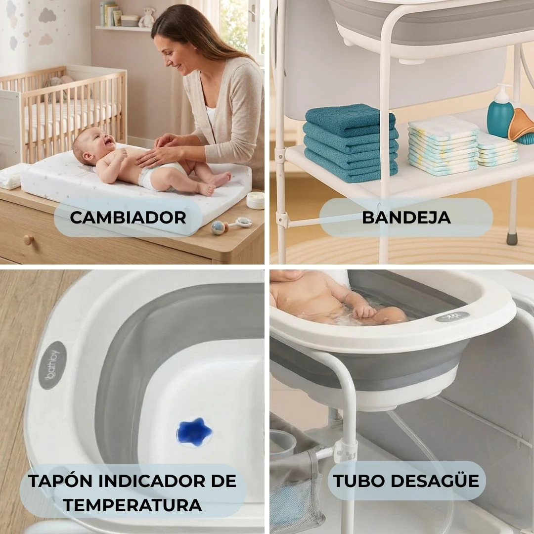 Bathby | Bañera Bebé 5 En 1 Plegable Con Soporte, Cambiador, Bandejas, Desagüe (gris Standard) - Image 6