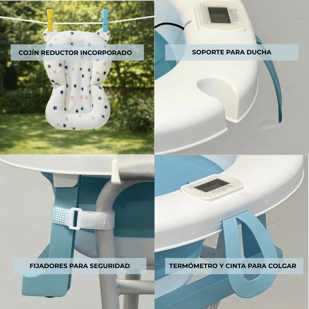 Bathby | Bañera Bebé Azul Con Cojín, Termómetro Y Soporte Plegable | Ligera, Segura Y Compacta Para Recién Nacidos - Image 3