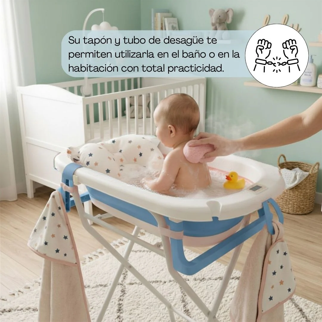 Bathby | Bañera Bebé Azul Con Cojín, Termómetro Y Soporte Plegable | Ligera, Segura Y Compacta Para Recién Nacidos - Image 4