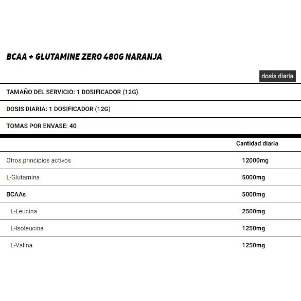 Bcaa + Glutamine Zero 480 Gr Naranja - Image 2