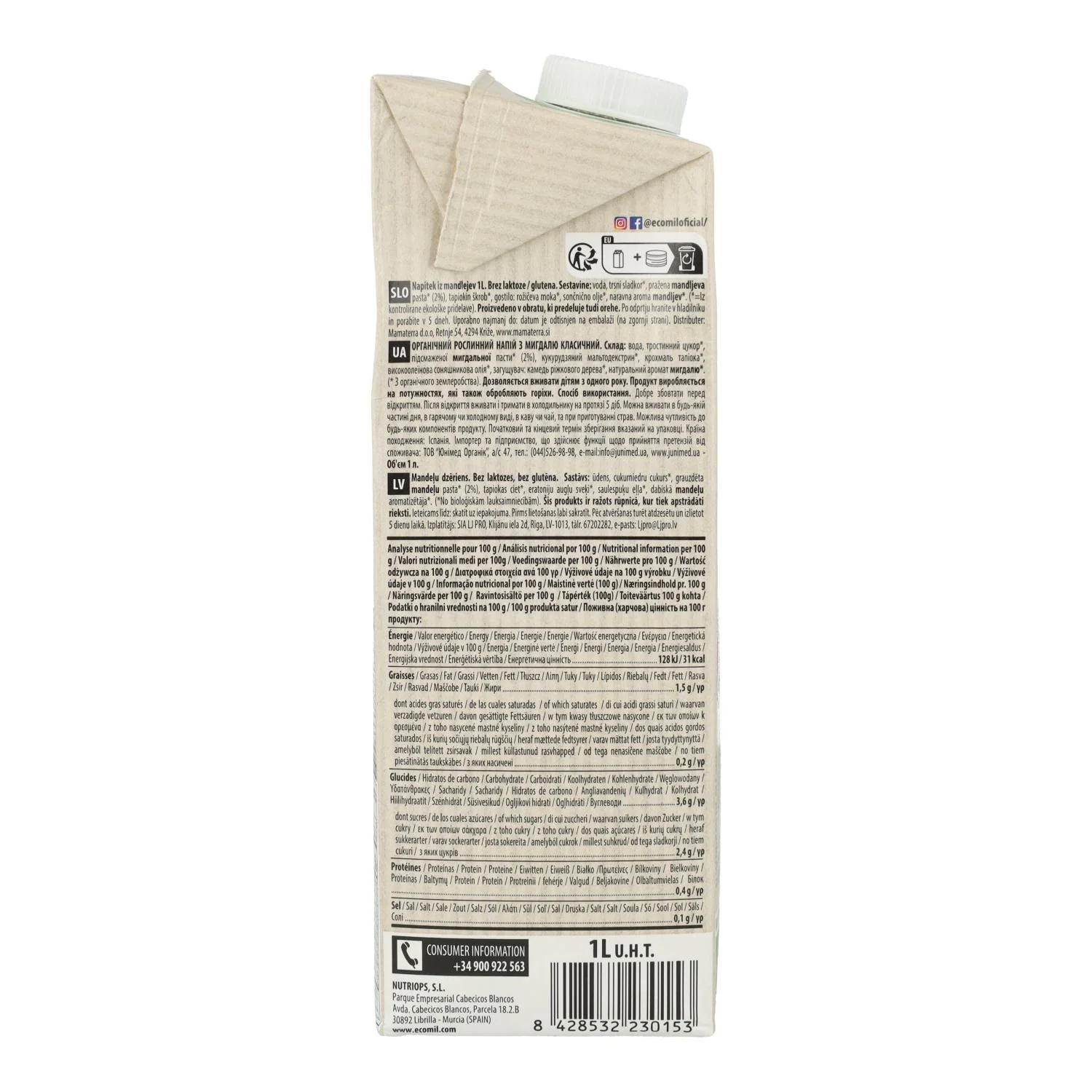 Bebida vegetal de Almendra classic bio Ecomil 1 L - Image 4