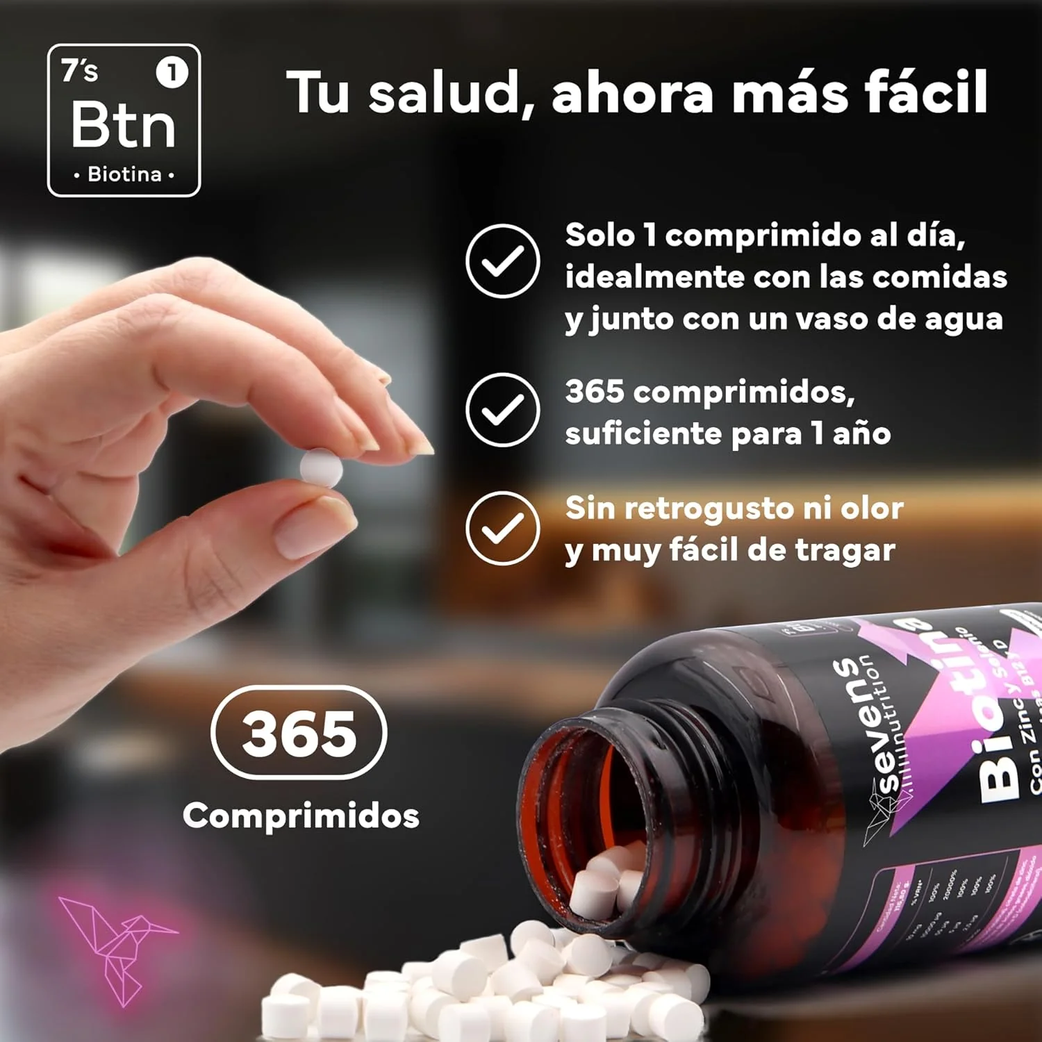 Biotina 10000 mcg Sevens Nutrition 365 cápsulas - Image 4