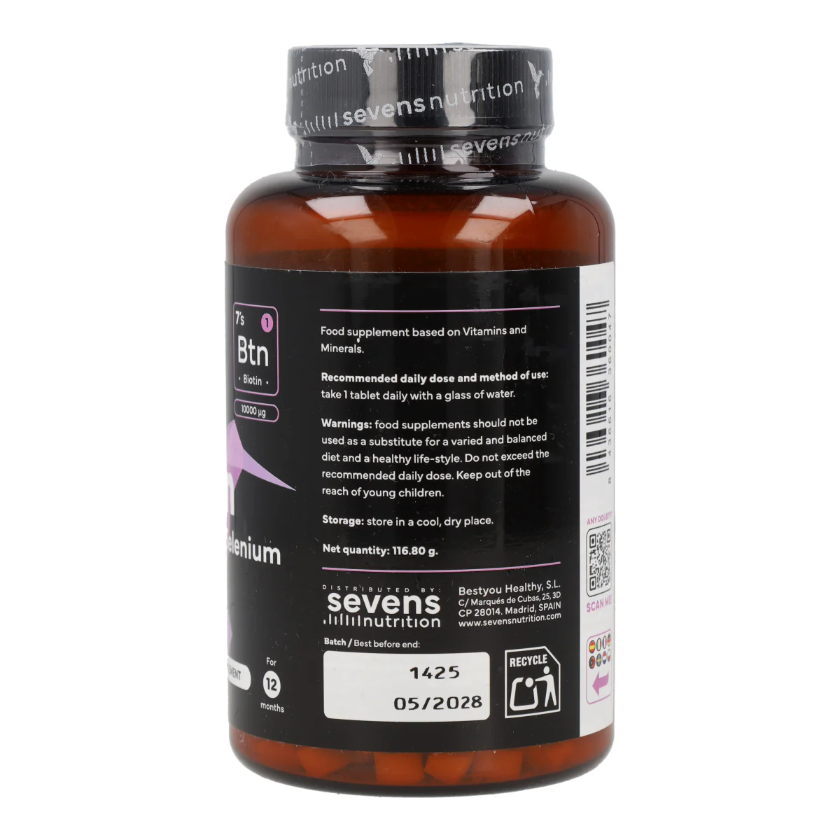 Biotina 10000 mcg Sevens Nutrition 365 cápsulas - Image 6