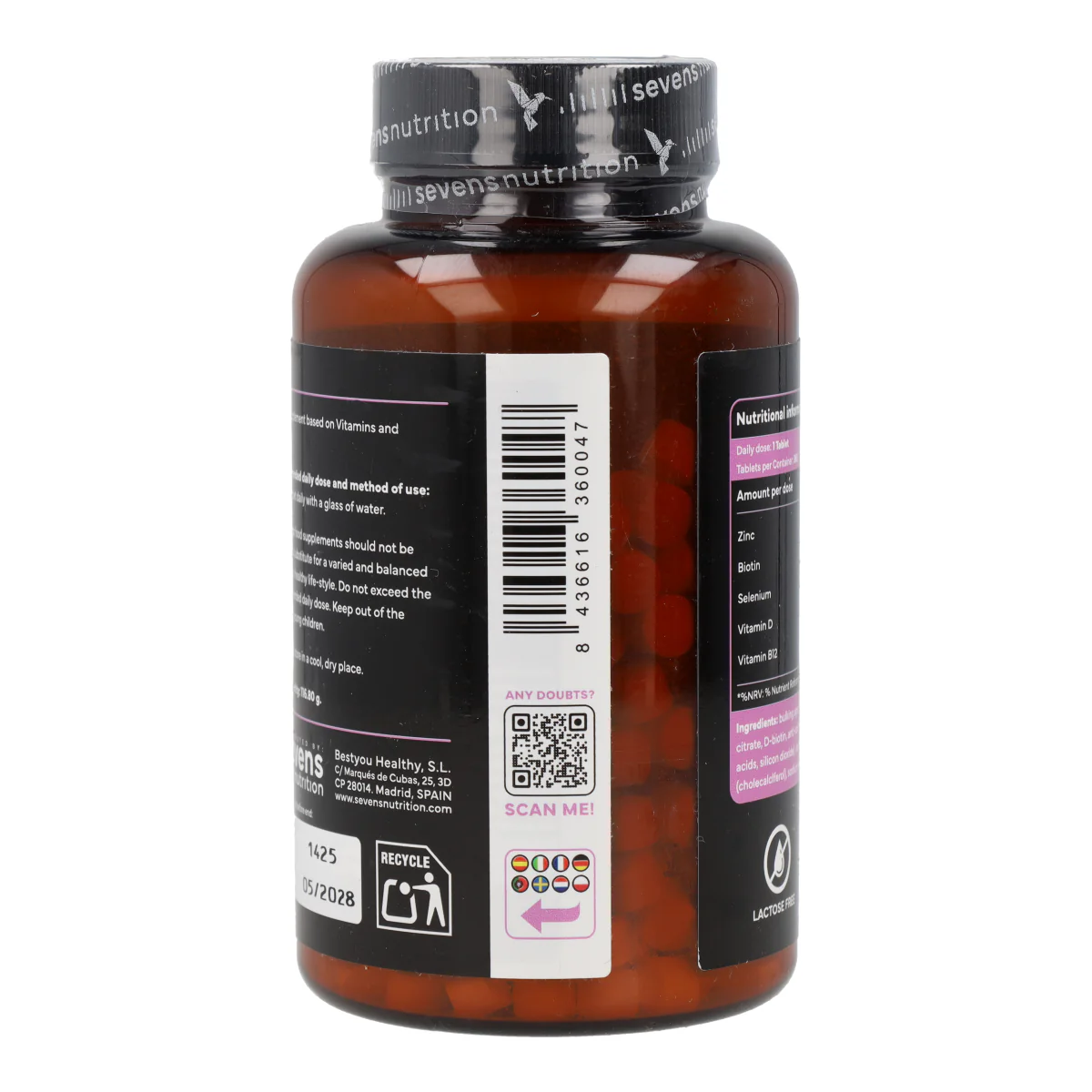 Biotina 10000 mcg Sevens Nutrition 365 cápsulas - Image 8