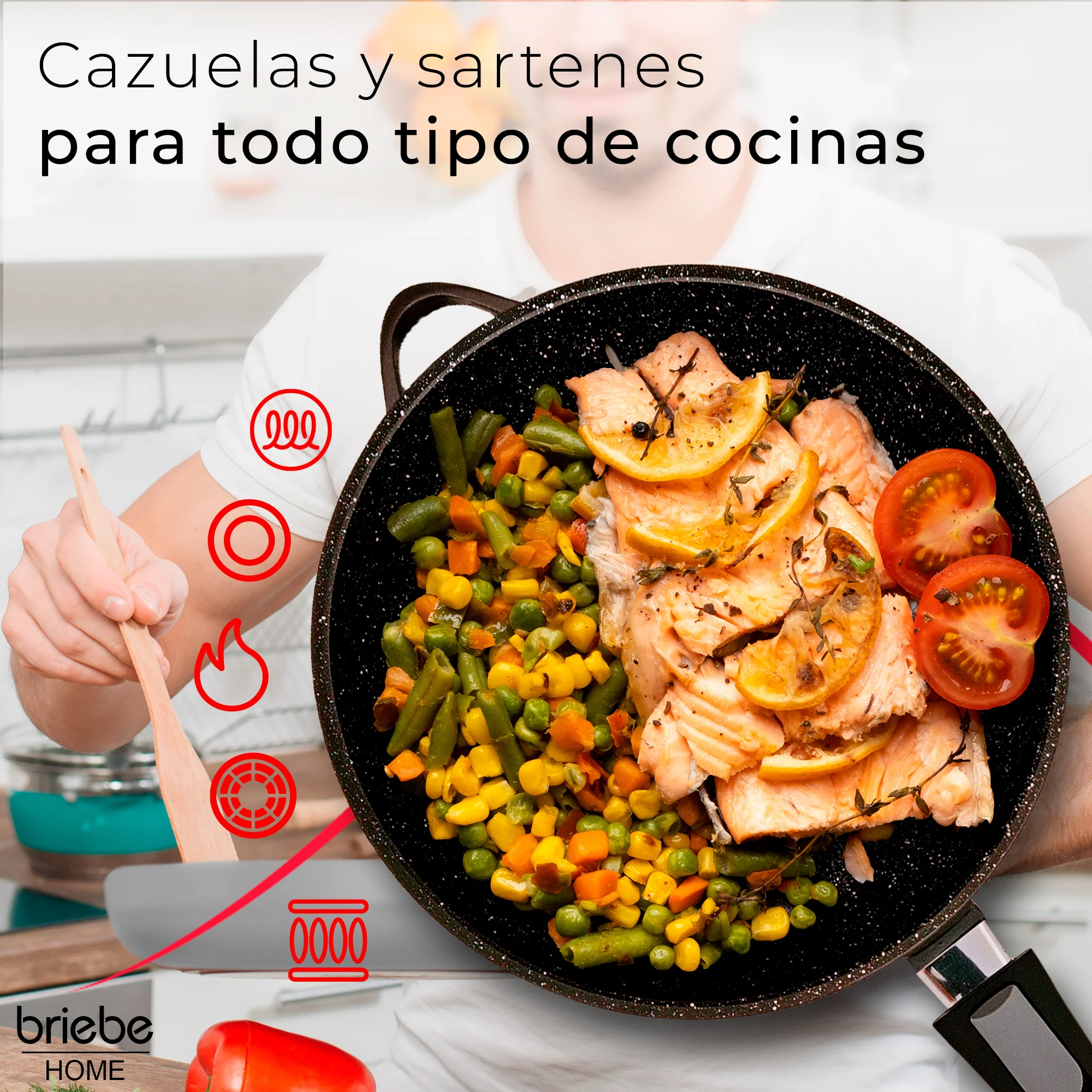 Briebe Batería De Cocina Inducción 12 Piezas Aluminio Fundido 4 Ollas 2 Sartenes Antiadherente Tapas, Mgk1219, Negro - Image 5