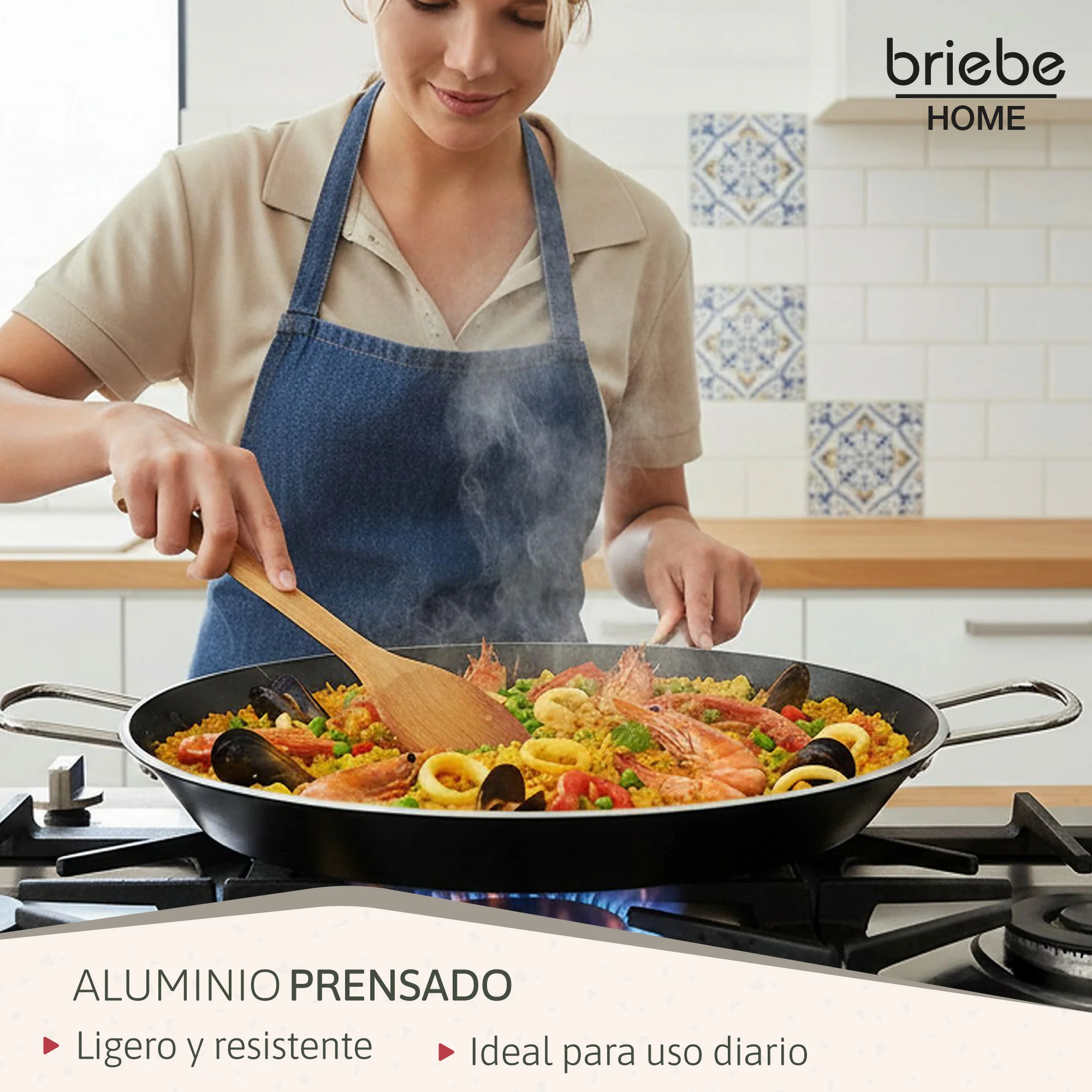 Briebe Paellera Inducción 30cm, 4 Raciones, Aluminio Prensado, Antiadherente Sin Pfoa, 3mm Espesor, Zafrán, Negro - Image 3