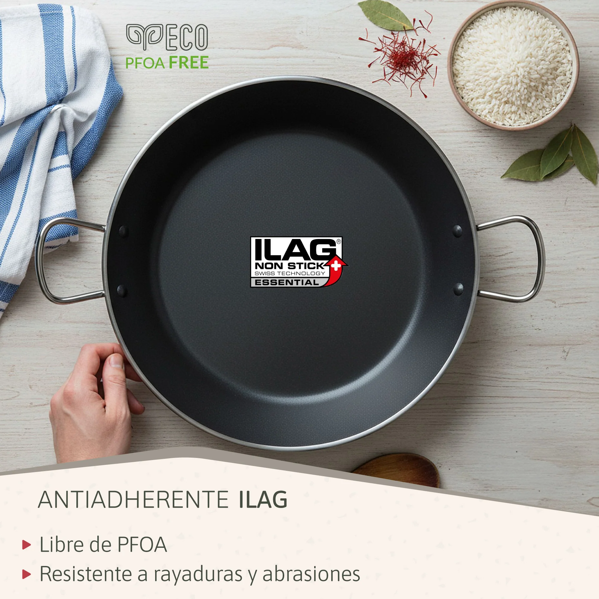 Briebe Paellera Inducción 30cm, 4 Raciones, Aluminio Prensado, Antiadherente Sin Pfoa, 3mm Espesor, Zafrán, Negro - Image 4