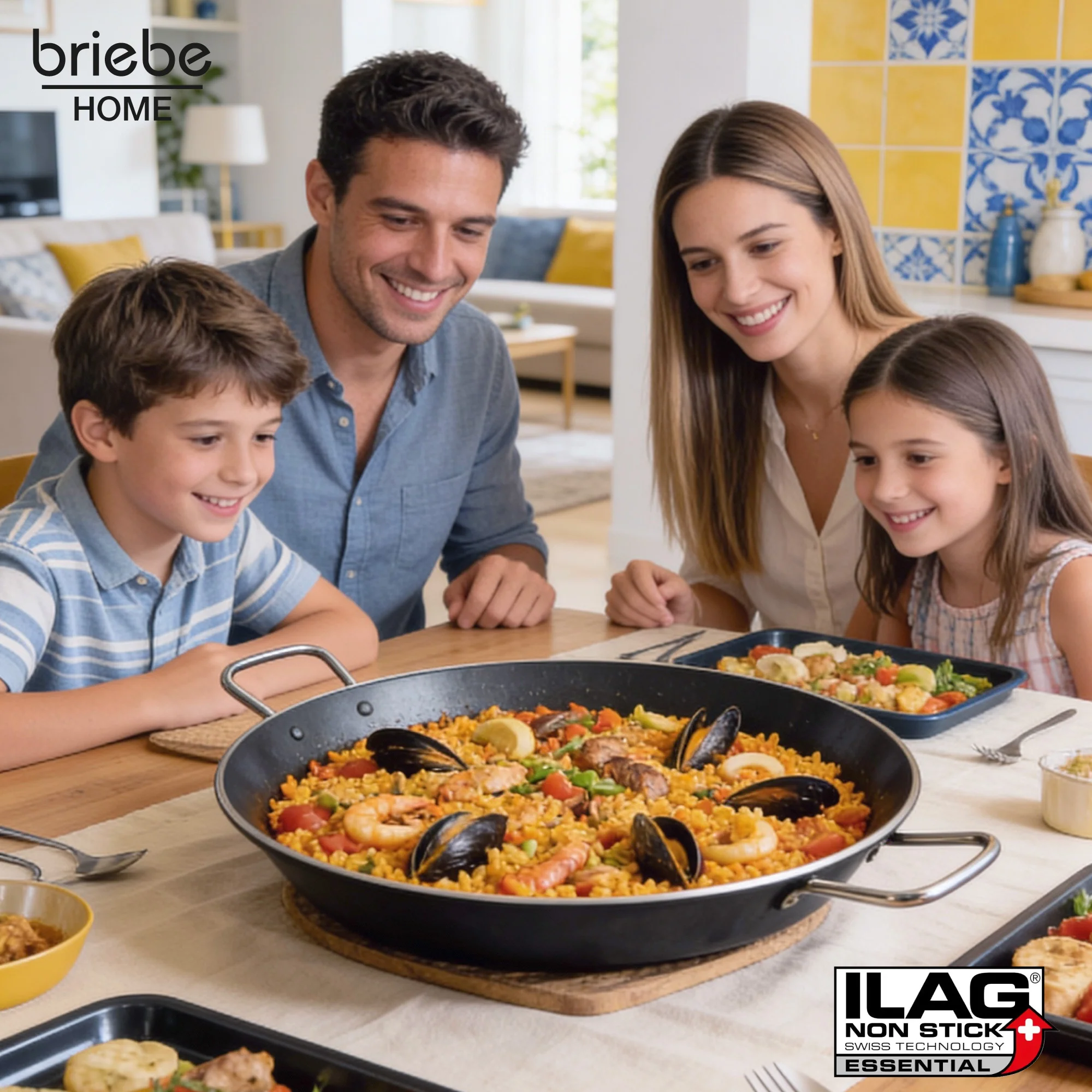 Briebe Paellera Inducción 34cm, 6 Raciones, Aluminio Prensado, Antiadherente Sin Pfoa, 3mm Espesor, Zafrán, Negro - Image 2
