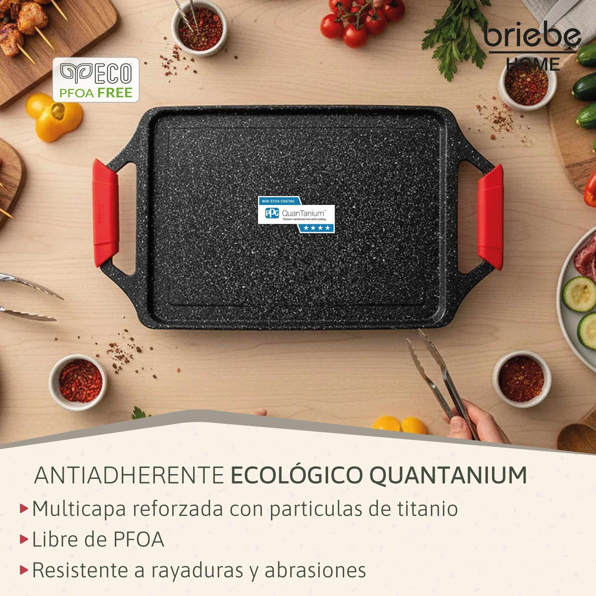 Briebe Plancha Cocina Inducción Asar, Antiadherente Titanio 5 Capas, Aluminio Fundido 43x25cm Sin Pfoa, Black Titanium - Image 4