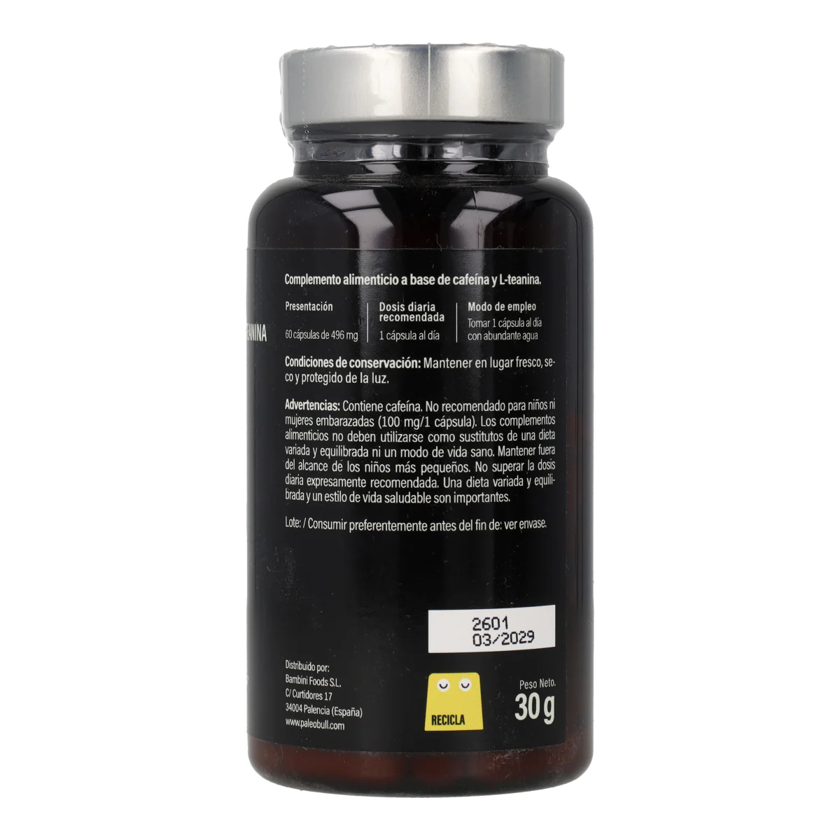 Cafenius cafeína + L-teanina Paleobull 60 cápsulas - Image 3