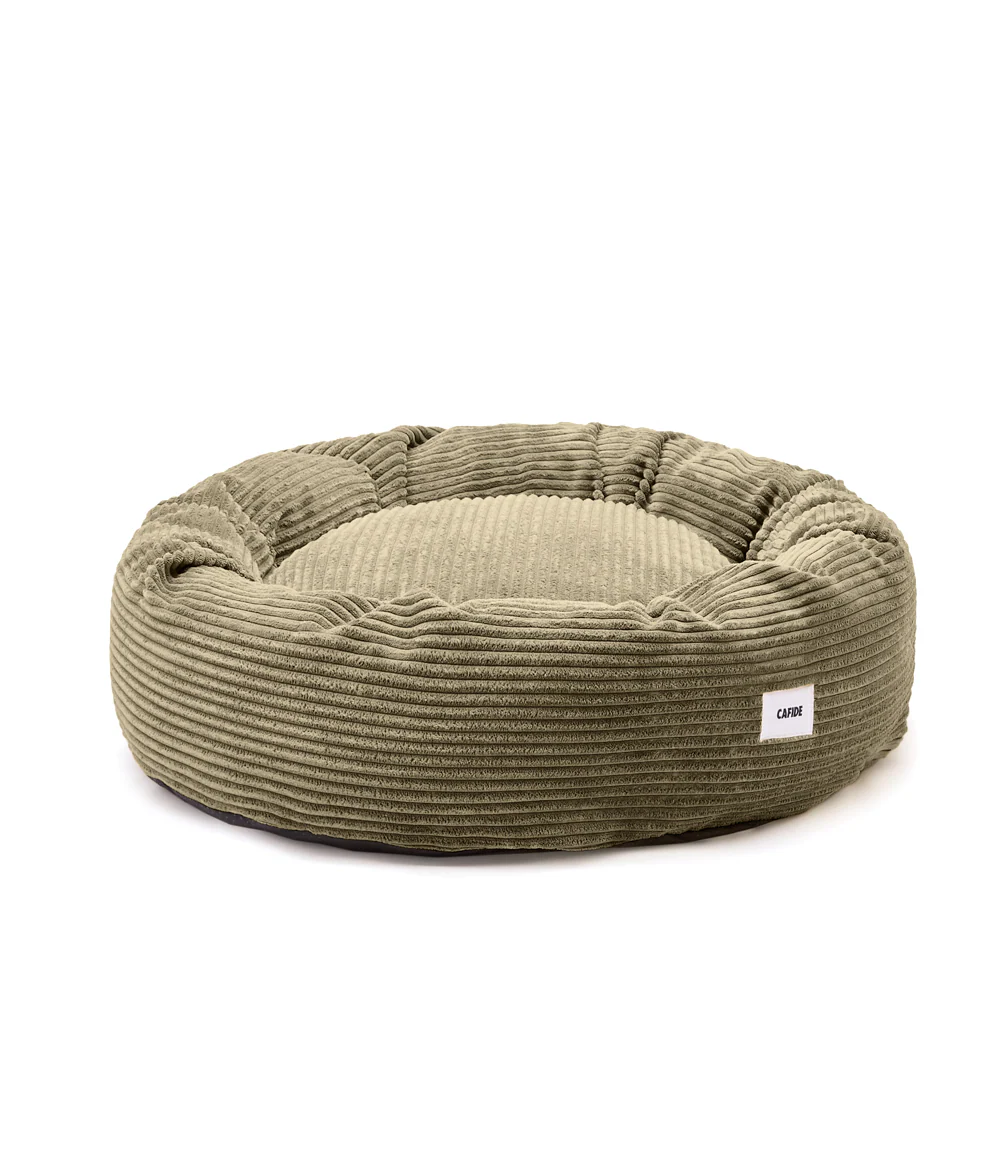 Cafide Cama Donut Para Perro Con Tejido De Pana Verde. Modelo Nuba. Talla S (60x60x15 Cm)