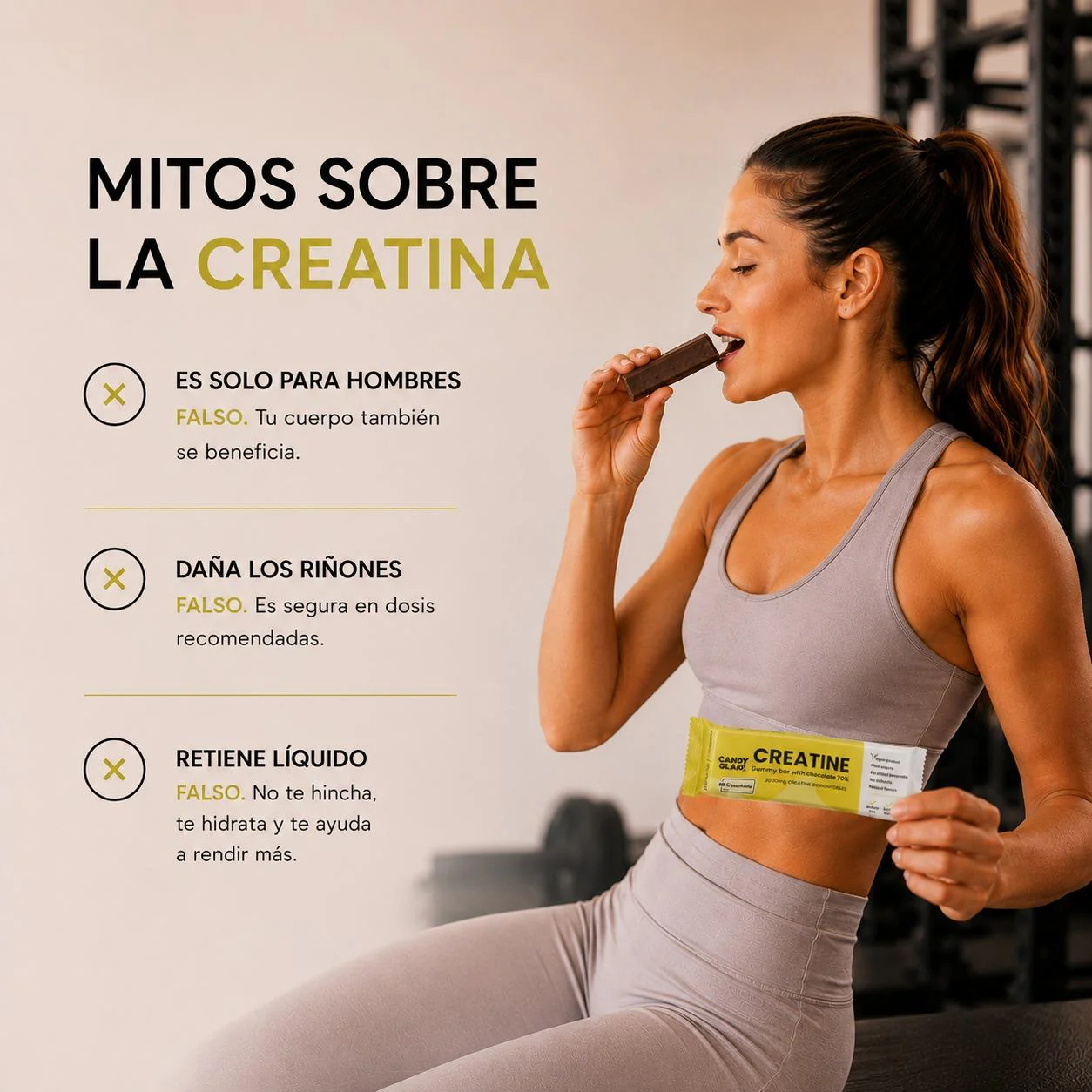 Candyglam Creatine | Gummy Bar Vegana Con Chocolate 70% | 3g Creatina Creavitalis® | Pack 9 Barritas - Image 4