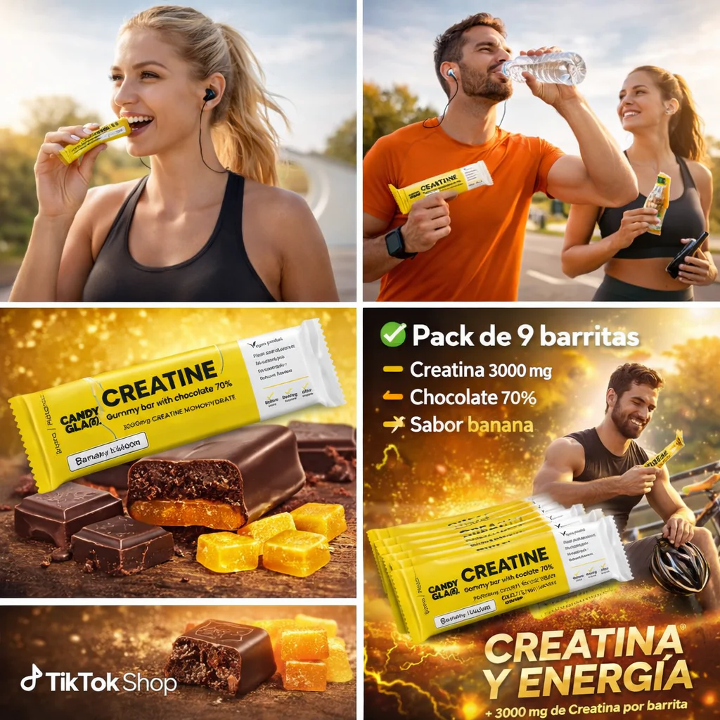 Candyglam Creatine | Gummy Bar Vegana Con Chocolate 70% | 3g Creatina Creavitalis® | Pack 9 Barritas - Image 5