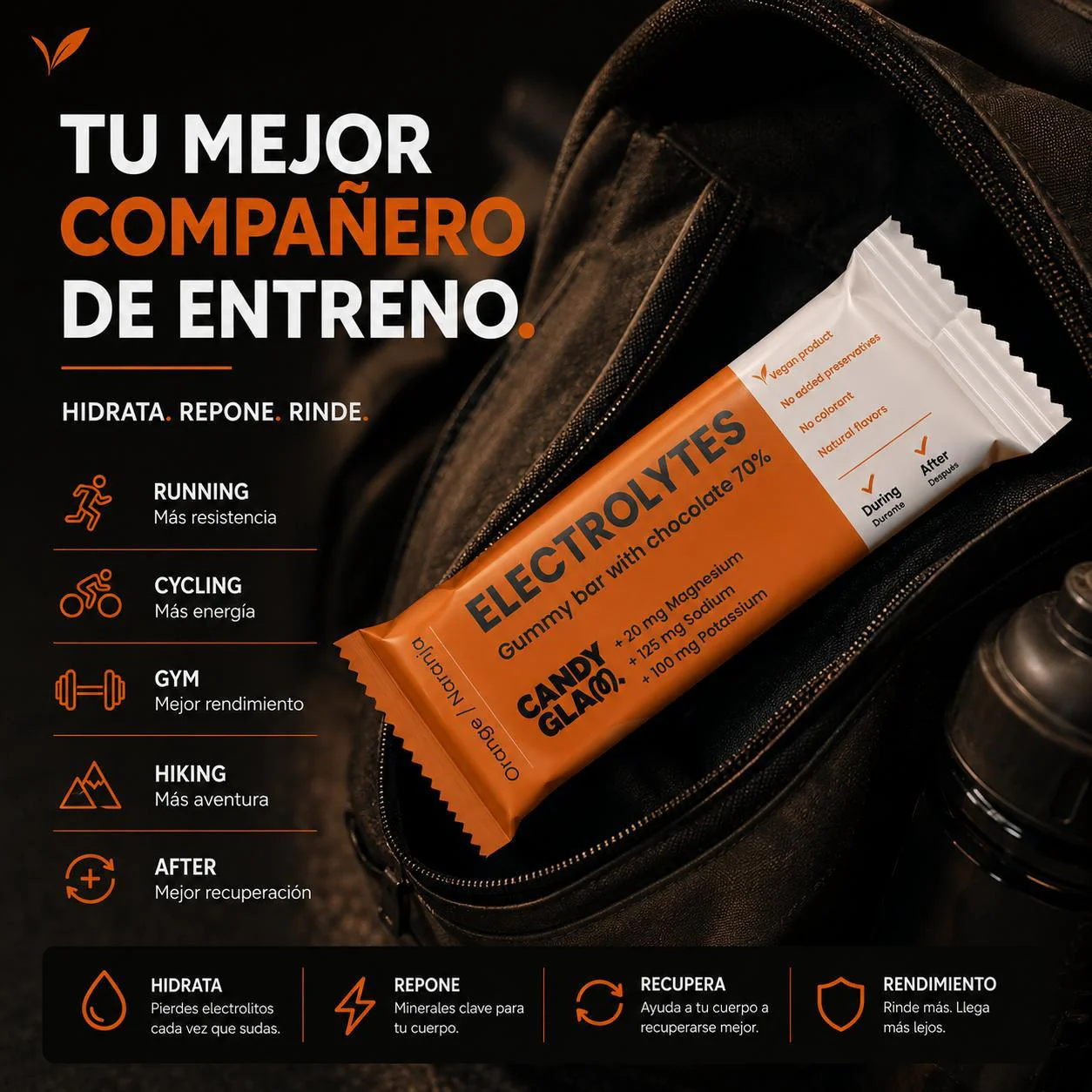 Candyglam Electrolitos | Gummy Bar Vegana Con Chocolate 70% | Magnesio, Sodio Y Potasio | Pack 24 Barritas - Image 6