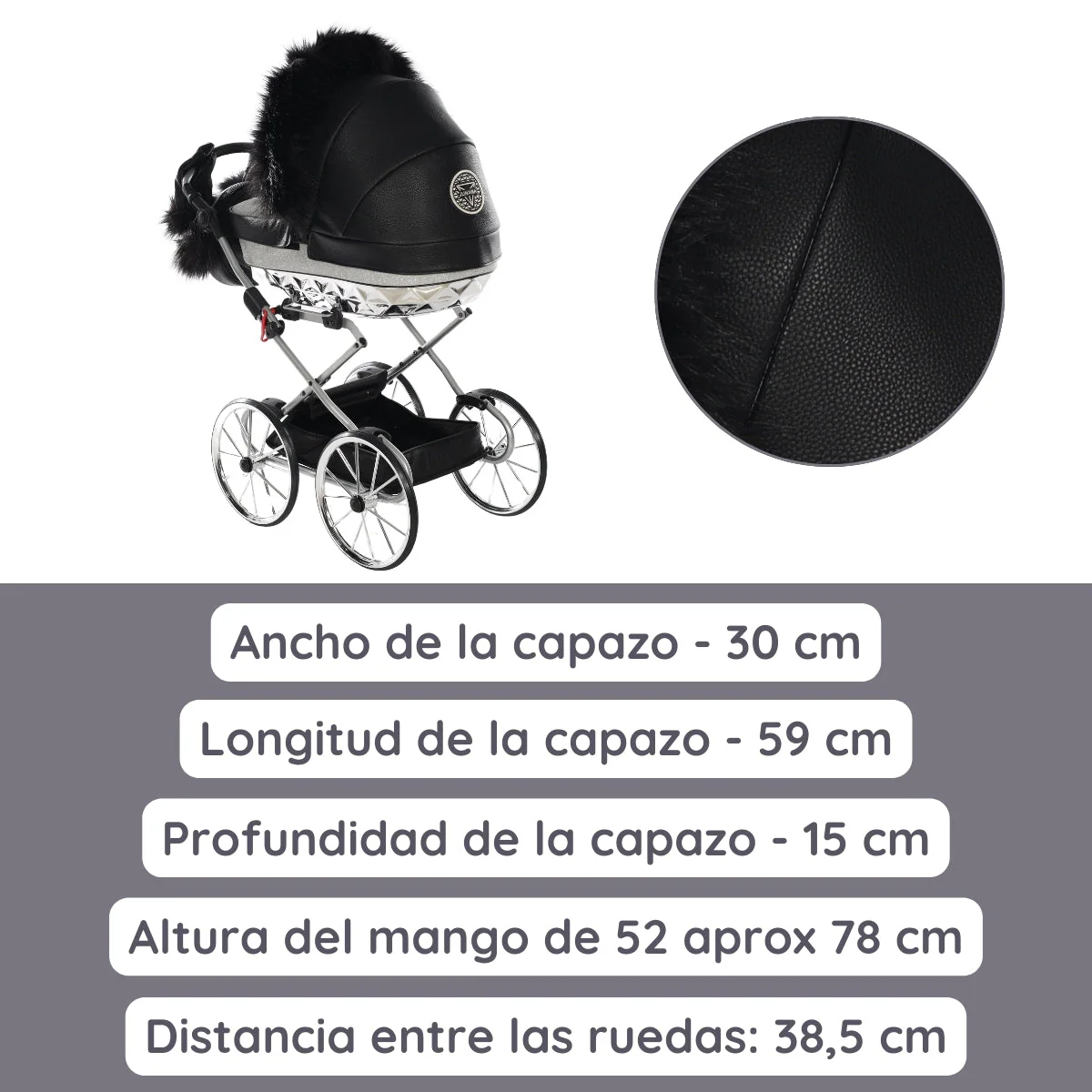 Carro De Muñecas Hand Craft Glitter Satin Classic Black / Silver - Image 4