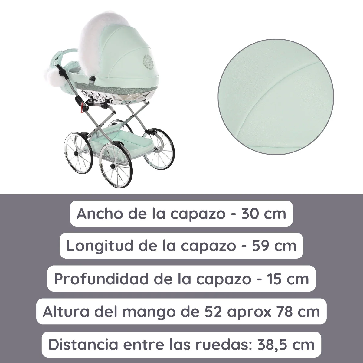 Carro De Muñecas Hand Craft Glitter Satin Classic Mint / Silver - Image 4