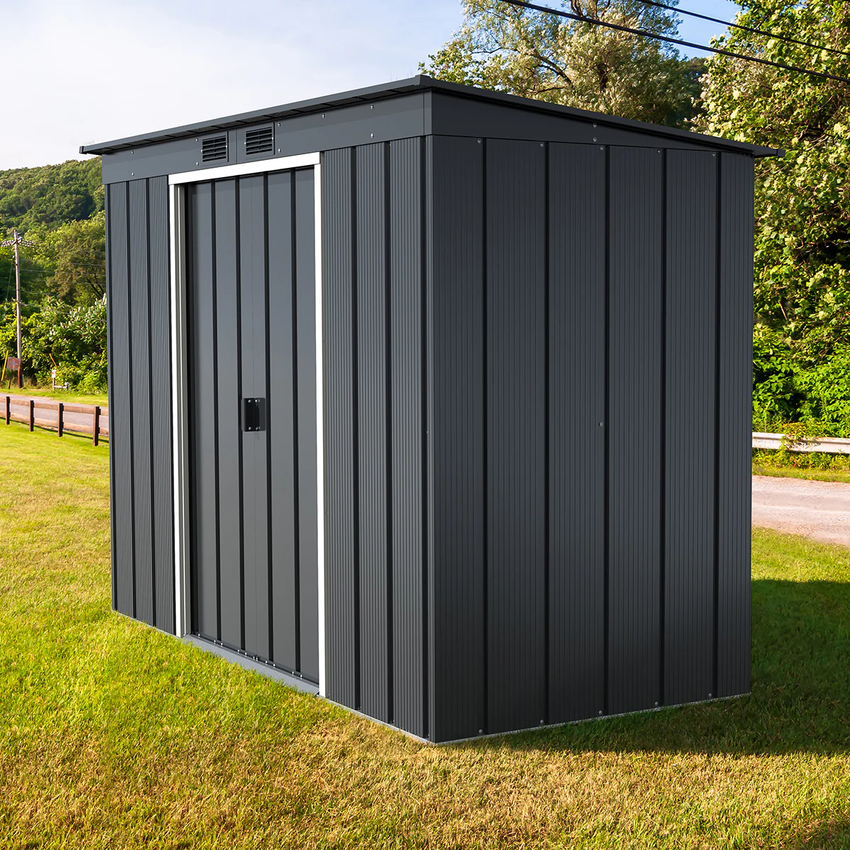 Caseta Jardín Eco Pent Roof 8×4 Metal Gris Antracita - Image 2