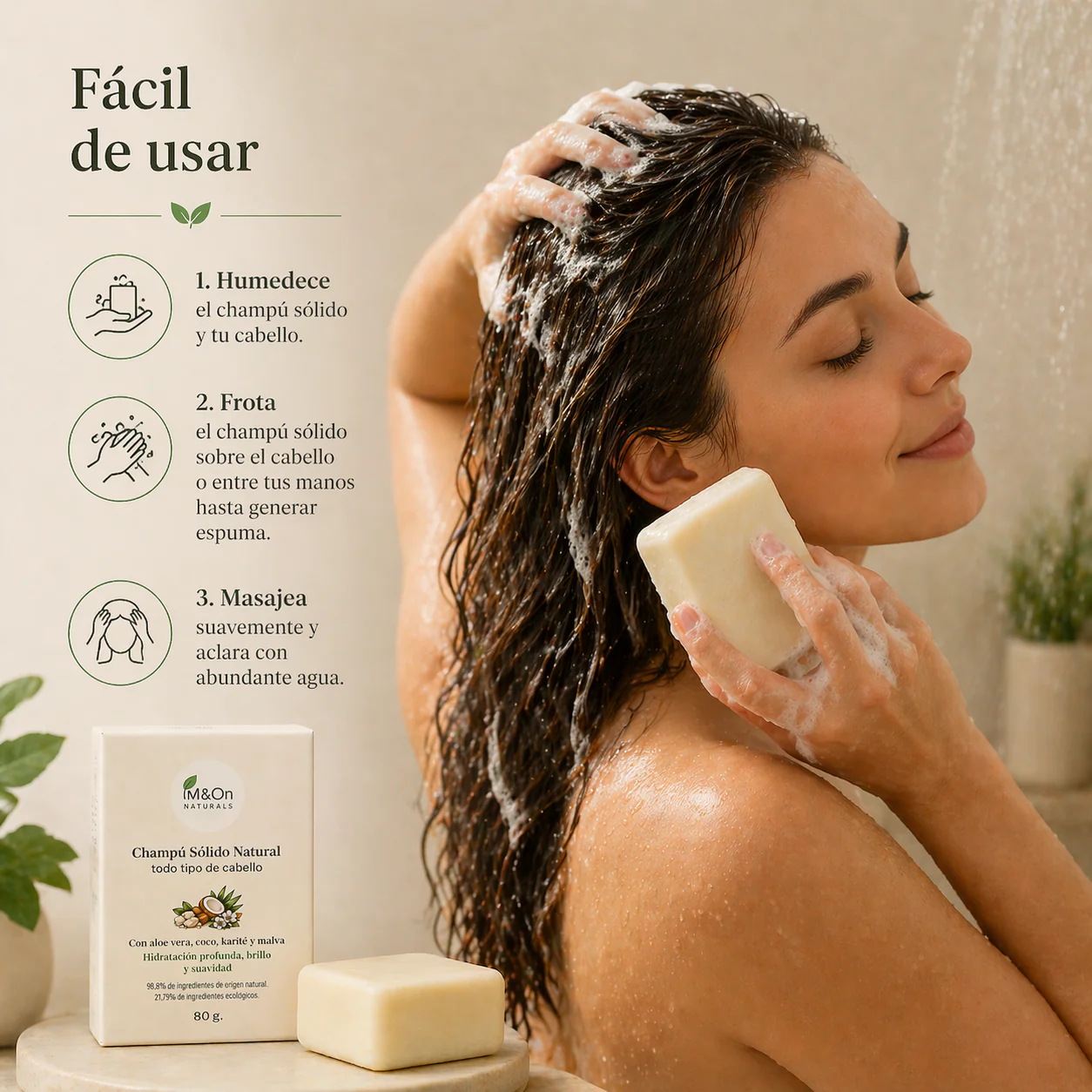 Champú Sólido Natural Para Cabello Normal 80 G | Nutrición Y Brillo | M&on Naturals - Image 5