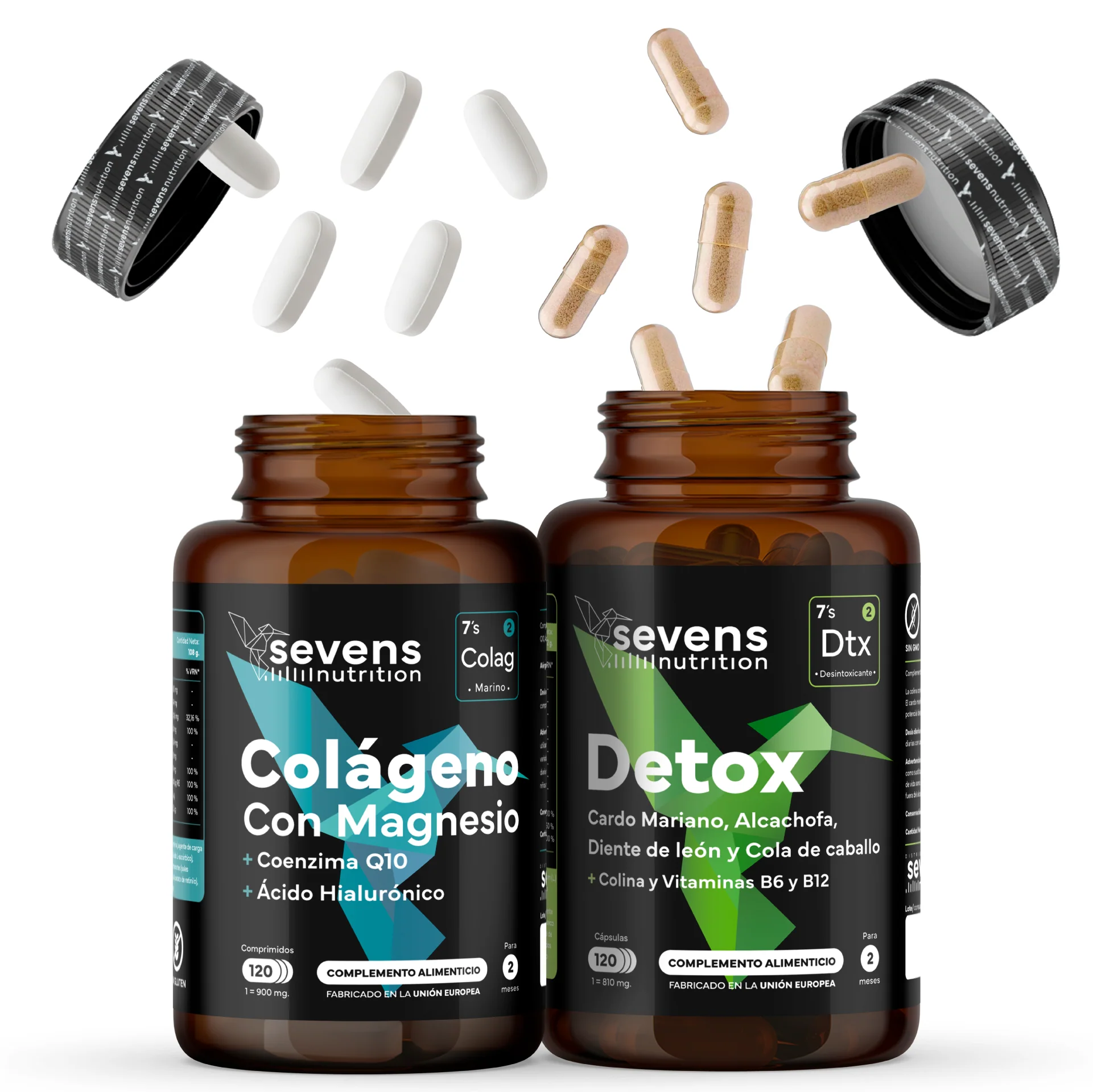 Colágeno Marino Con Magnesio + Detox Con Cardo Mariano. Sevens Nutrition. Articulaciones, Piel Y Depuración Hepática