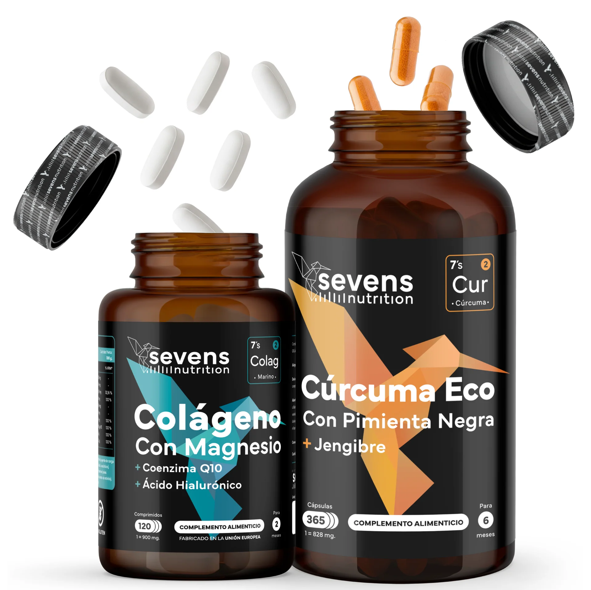 Colágeno Marino Con Magnesio Y Ácido Hialurónico + Cúrcuma Eco. Sevens Nutrition. Huesos, Articulaciones, Piel, Músculos