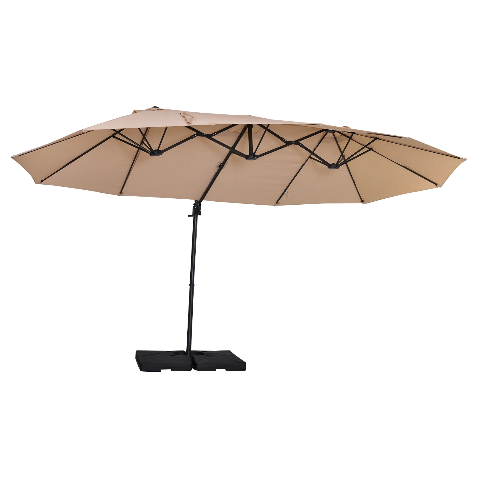 Conjunto De Sombrilla Doble Beige Outsunny 270x445x260 Cm Con Base Rellenable De 4 Piezas