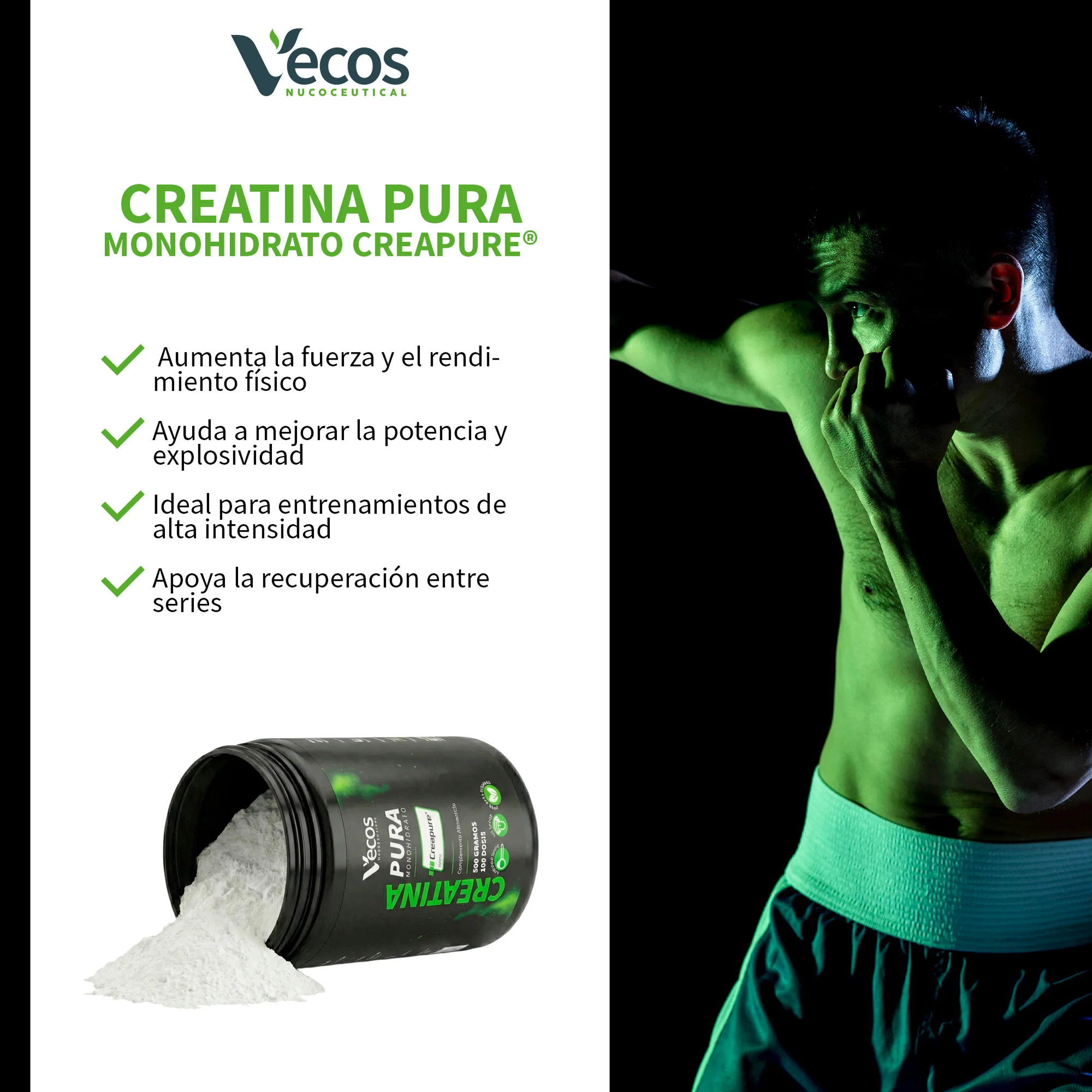 Creatina Monohidrato Creapure® Vecos 500 G | Fuerza, Potencia Y Rendimiento | 5000 Mg De Alta Pureza Por Dosis - Image 4