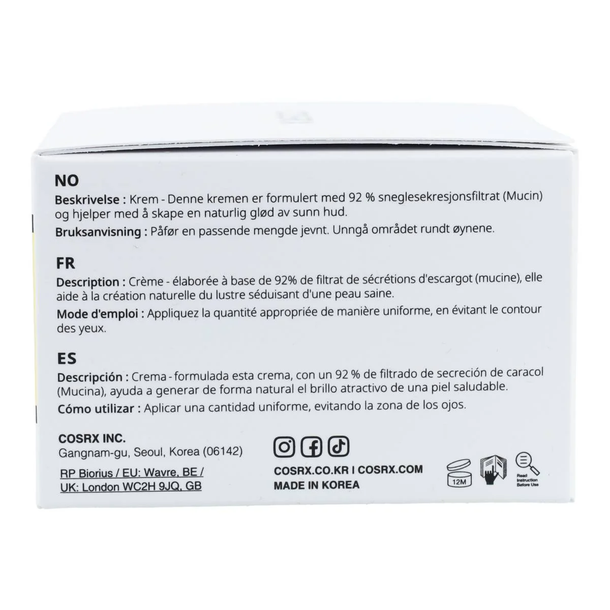 Crema facial Advanced Snail 92 All In One Cream COSRX 100 g - Image 3