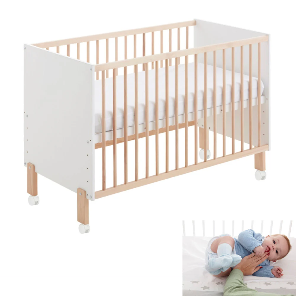 Cuna 120x60 Umami Colecho Para Unirla A La Cama Con Seguridad, Ruedas Incluidas. Con Normativa Europea Y Pintura Al Agua