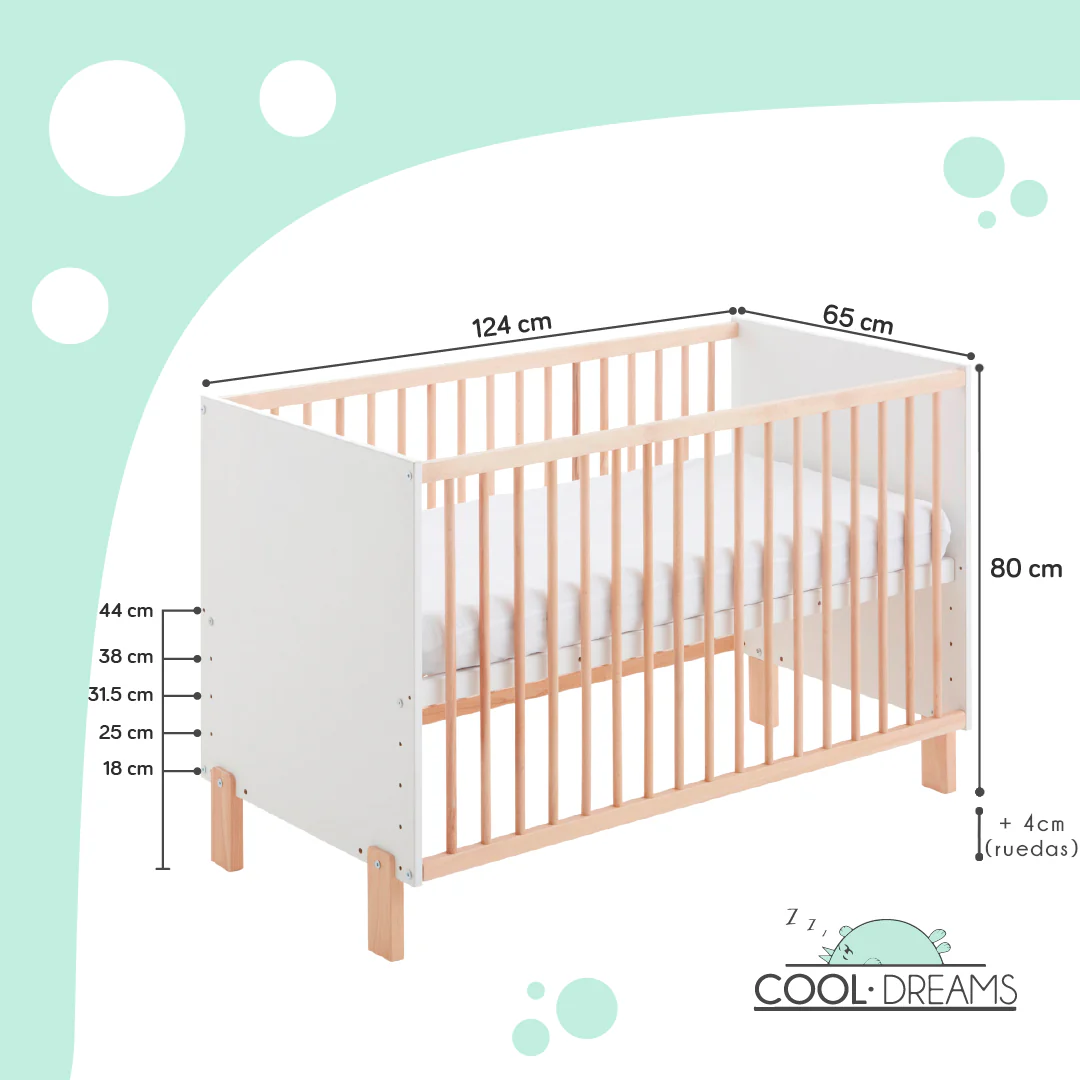Cuna 120x60 Umami Colecho Para Unirla A La Cama Con Seguridad, Ruedas Incluidas. Con Normativa Europea Y Pintura Al Agua - Image 3