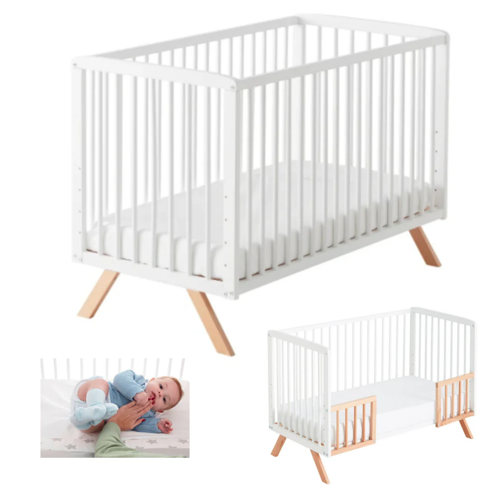 Cuna Colecho Convertible En Cama Nuru. Incluye El Kit De Barandillas Nature Para Convertirla En Cama