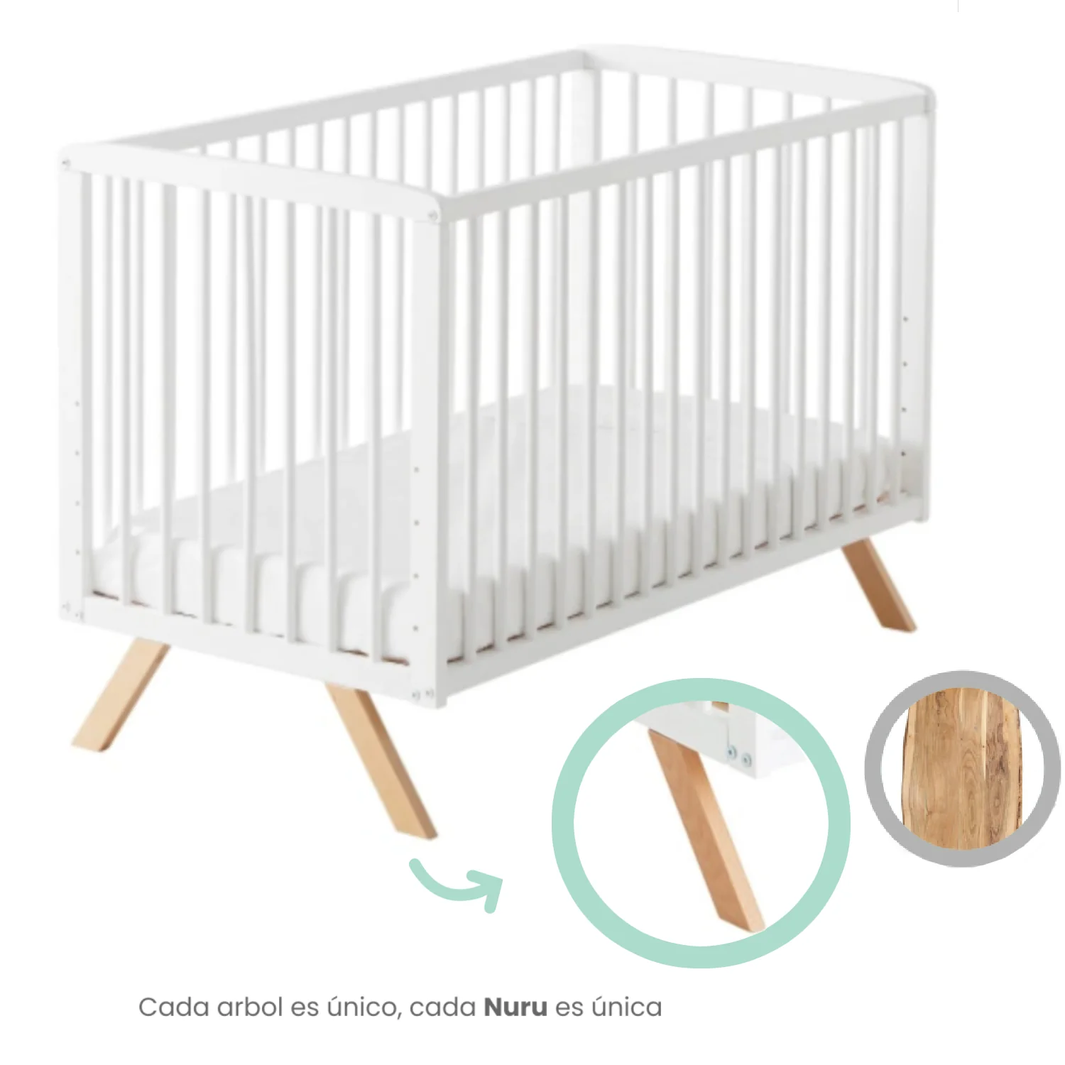 Cuna Colecho Convertible En Cama Nuru. Incluye El Kit De Barandillas Nature Para Convertirla En Cama - Image 4