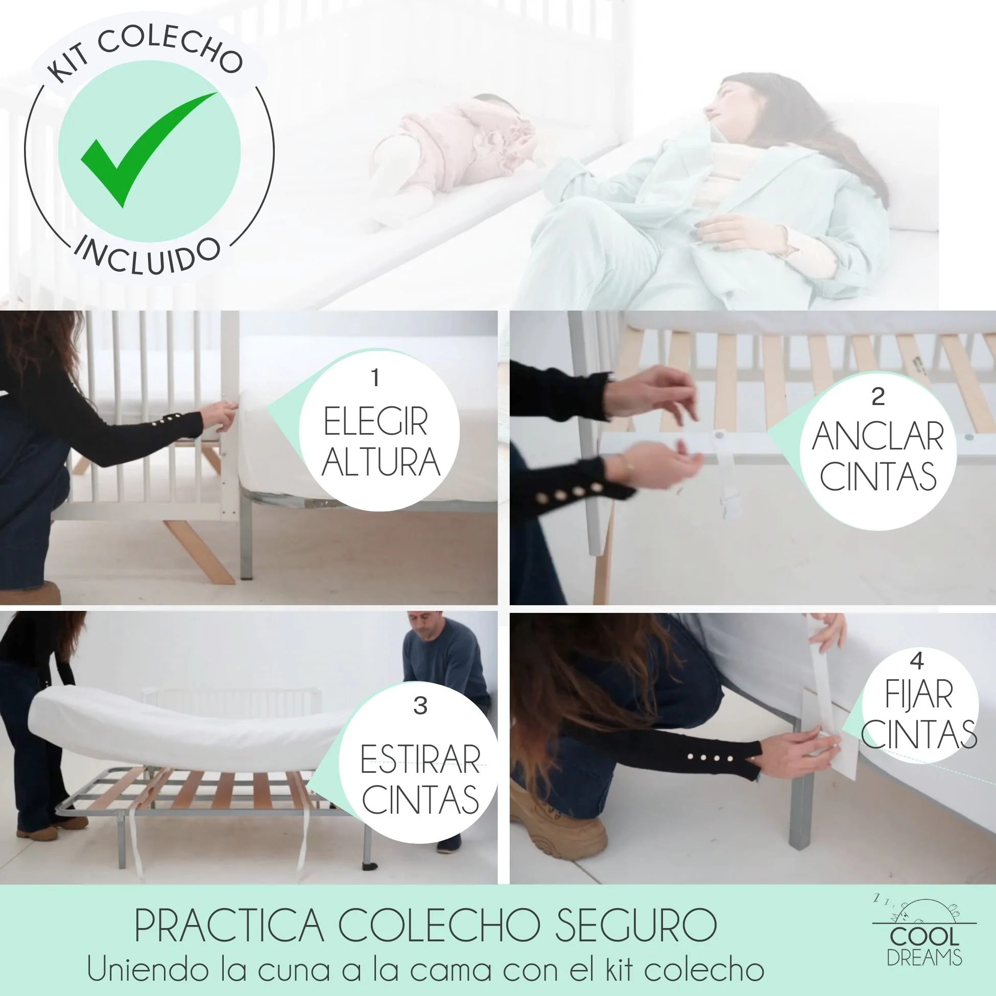 Cuna Colecho De Bebé Indi Estilo Nórdico 120x60 Cm, Con Kit Colecho, 4 Ruedas Y Kit De Barandillas Para Cama Infantil - Image 2