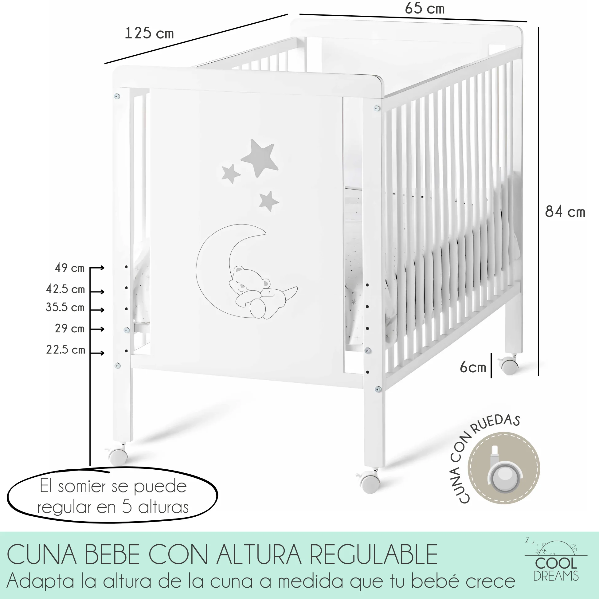 Cuna Colecho De Bebé Indi Estilo Nórdico Infantil 120x60 Cm, Con Kit Colecho, Bajera Y Encimera 100% Algodón - Image 3