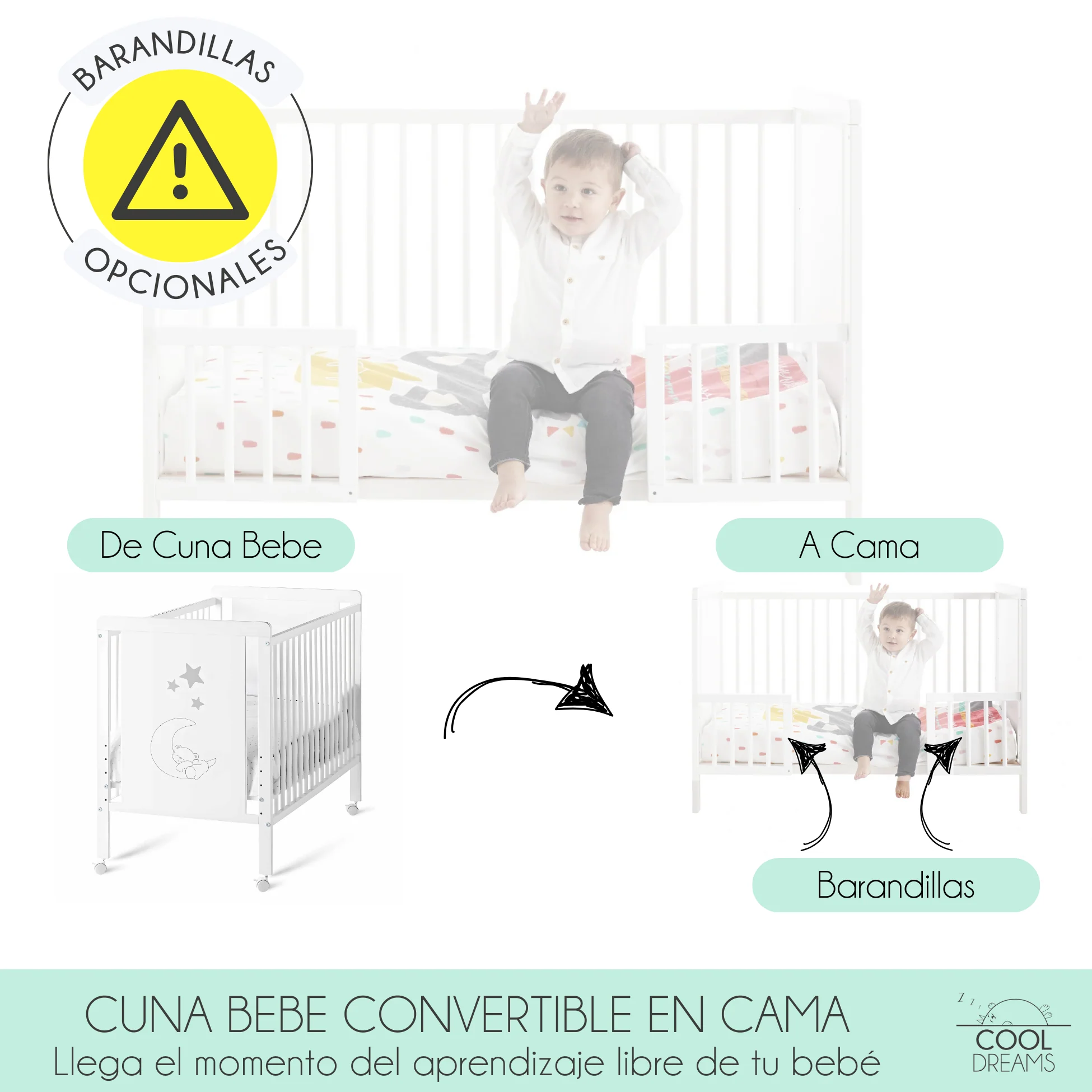 Cuna Colecho De Bebé Indi Estilo Nórdico Infantil 120x60 Cm, Con Kit Colecho, Bajera Y Encimera 100% Algodón - Image 4