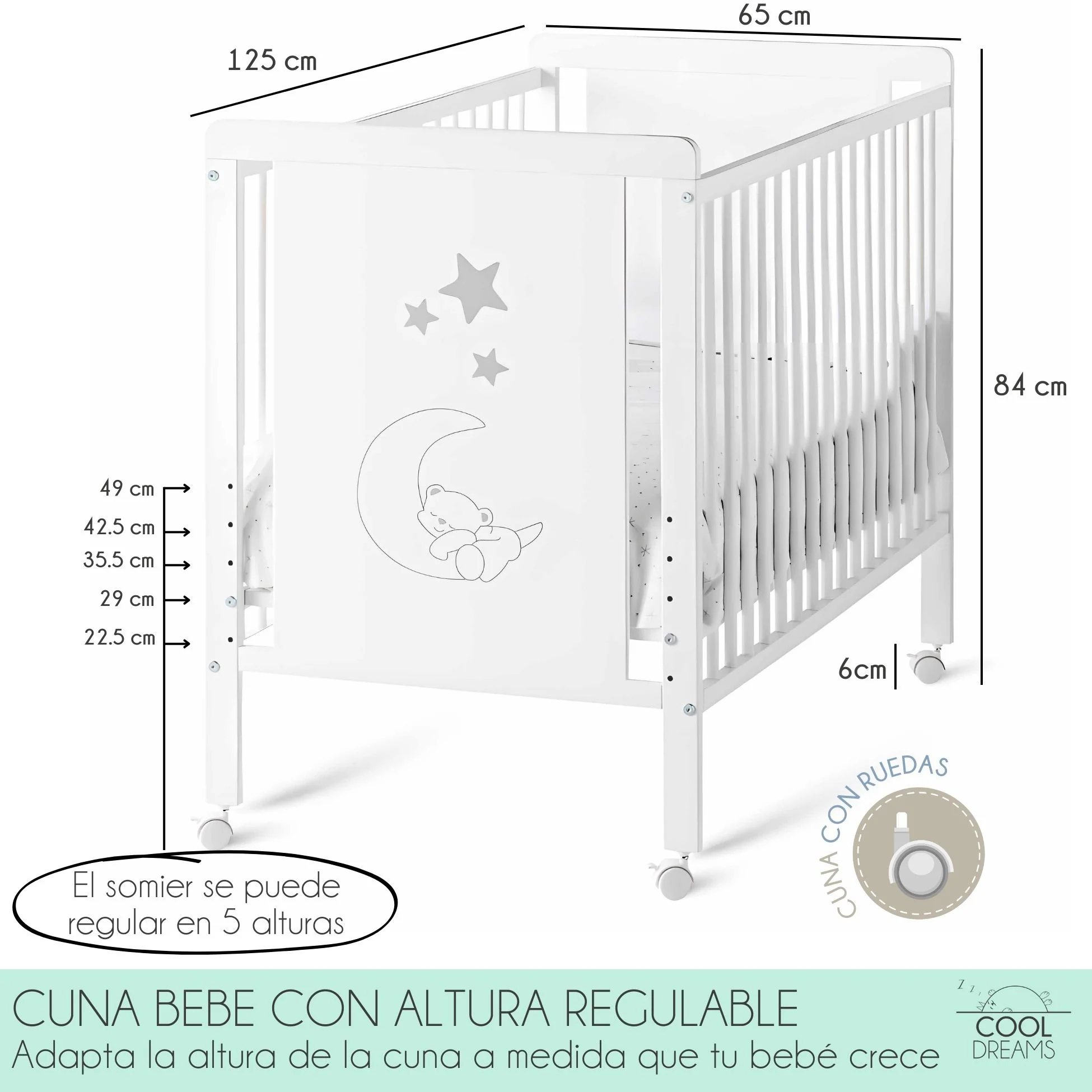 Cuna Colecho De Bebé Indi Estilo Nórdico Infantil 120x60 Cm, De Madera De Haya, Con Kit Colecho Incluido - Image 4
