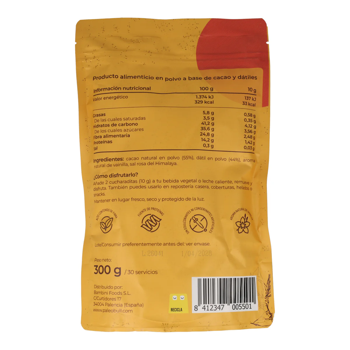 Dakaw cacao con dátil en polvo Paleobull 300g - Image 3