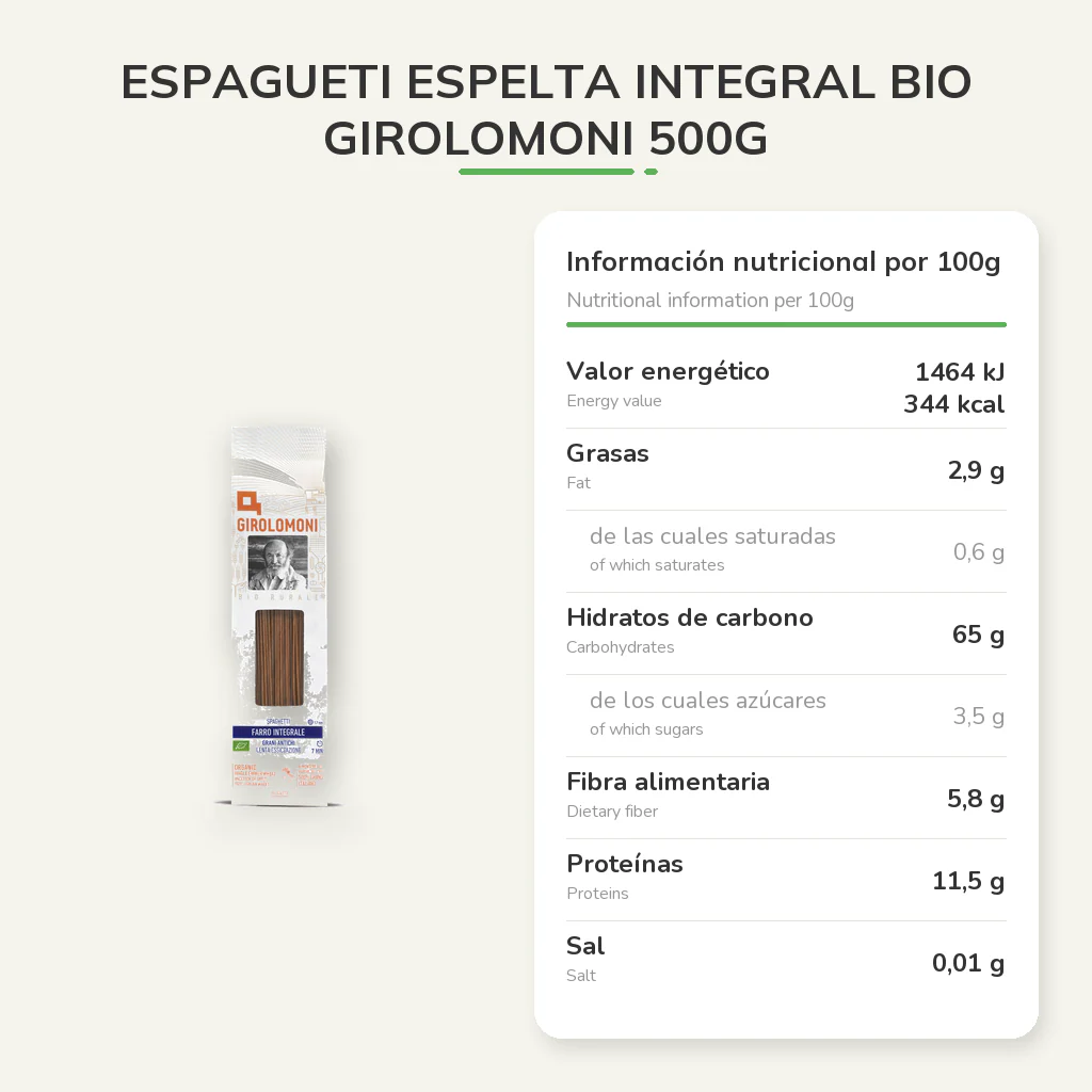 Espagueti espelta integral bio Girolomoni 500g - Image 5