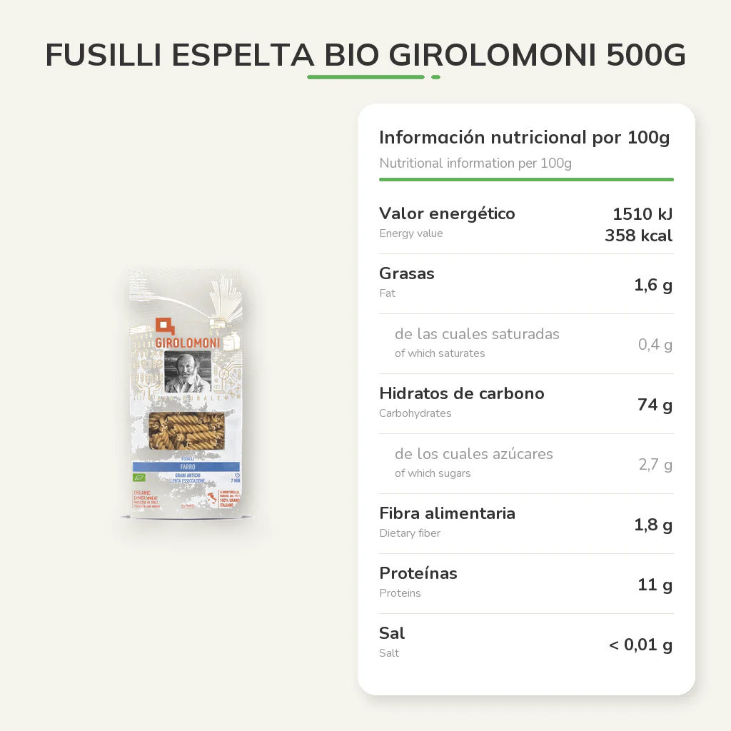Fusilli espelta bio Girolomoni 500g - Image 5
