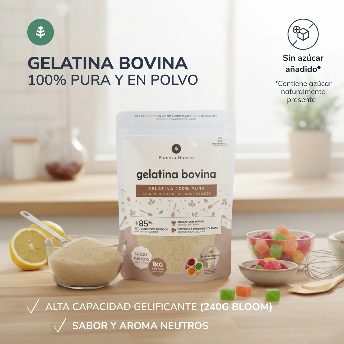 Gelatina Bovina neutra en polvo fuente de colágeno Planeta Huerto 1 Kg - Image 3