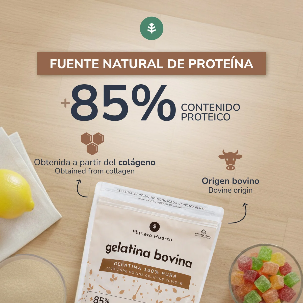 Gelatina Bovina neutra en polvo fuente de colágeno Planeta Huerto 1 Kg - Image 4