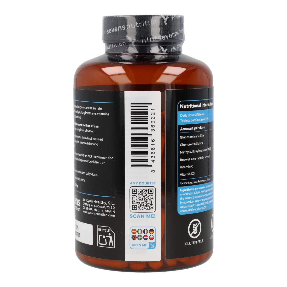 Glucosamina con Condroitina MSM Boswellia Vitaminas C y D3 Sevens Nutrition 180 cápsulas - Image 8
