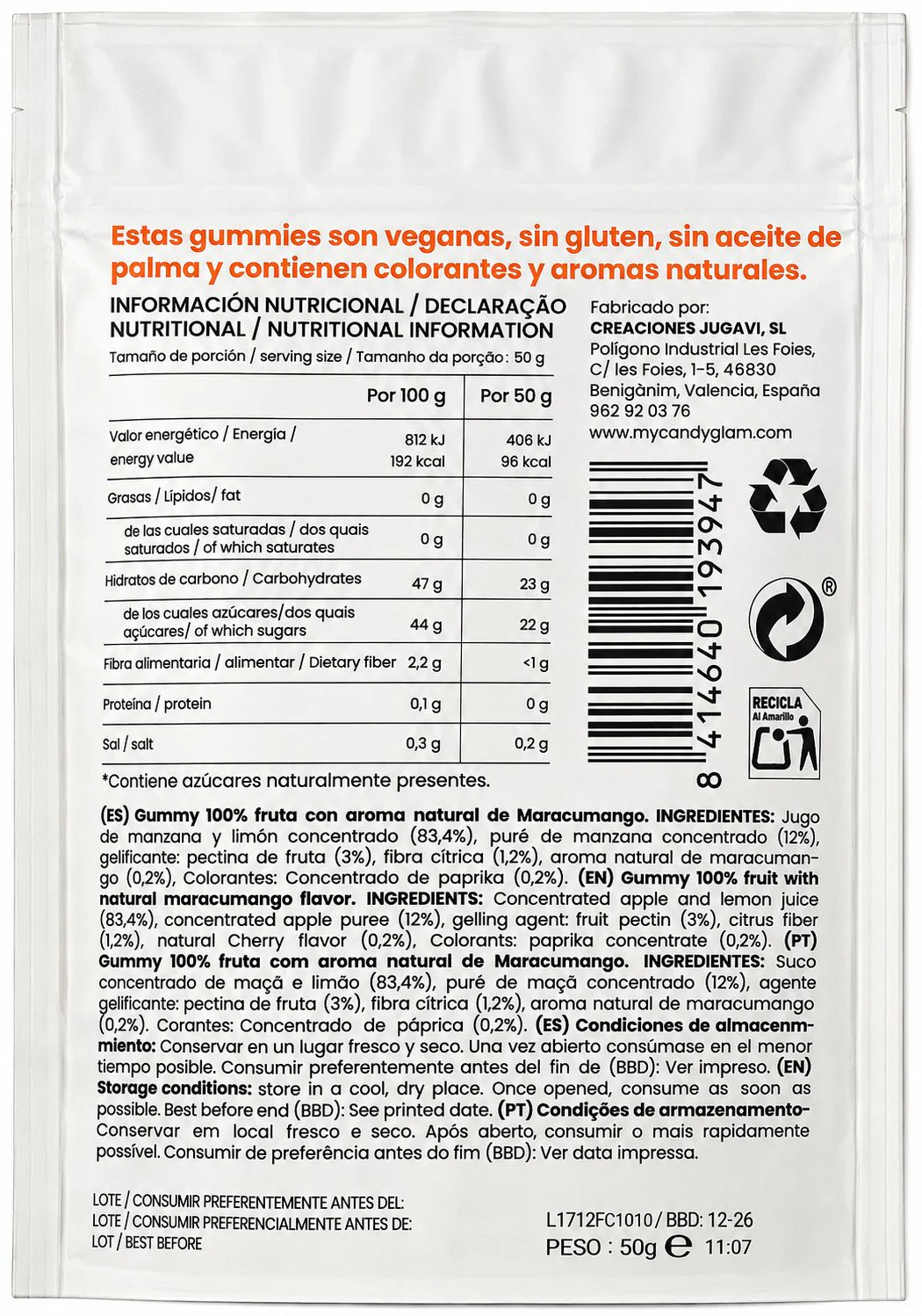 Gummies 100% Fruta Pack De 14 Mango Y Maracuyá – Snack Saludable Vegano Sin Azúcares Añadidos - Image 5