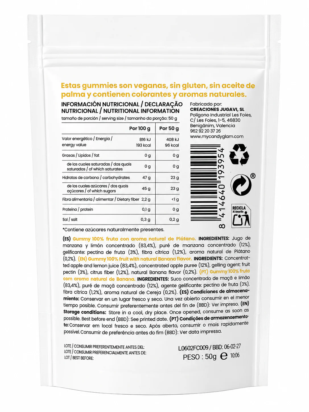 Gummies 100% Fruta Pack De 5 Plátano – Snack Saludable Vegano Sin Azúcares Añadidos - Image 4