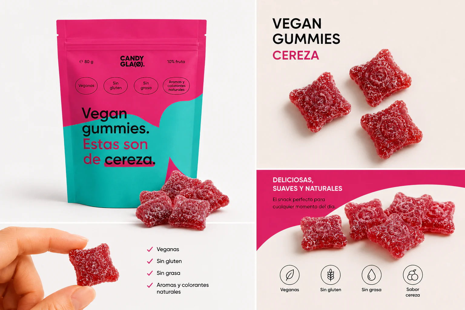 Gummies Veganas Sabor Cereza Pack 14 Bolsas - Snack Dulce Natural Sin Gluten - Image 4