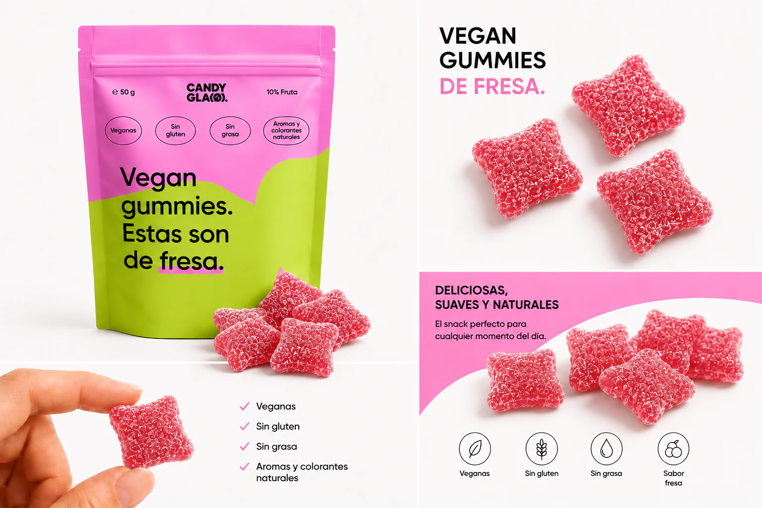 Gummies Veganas Sabor Fresa Pack 14 Bolsas - Snack Dulce Natural Sin Gluten - Image 4